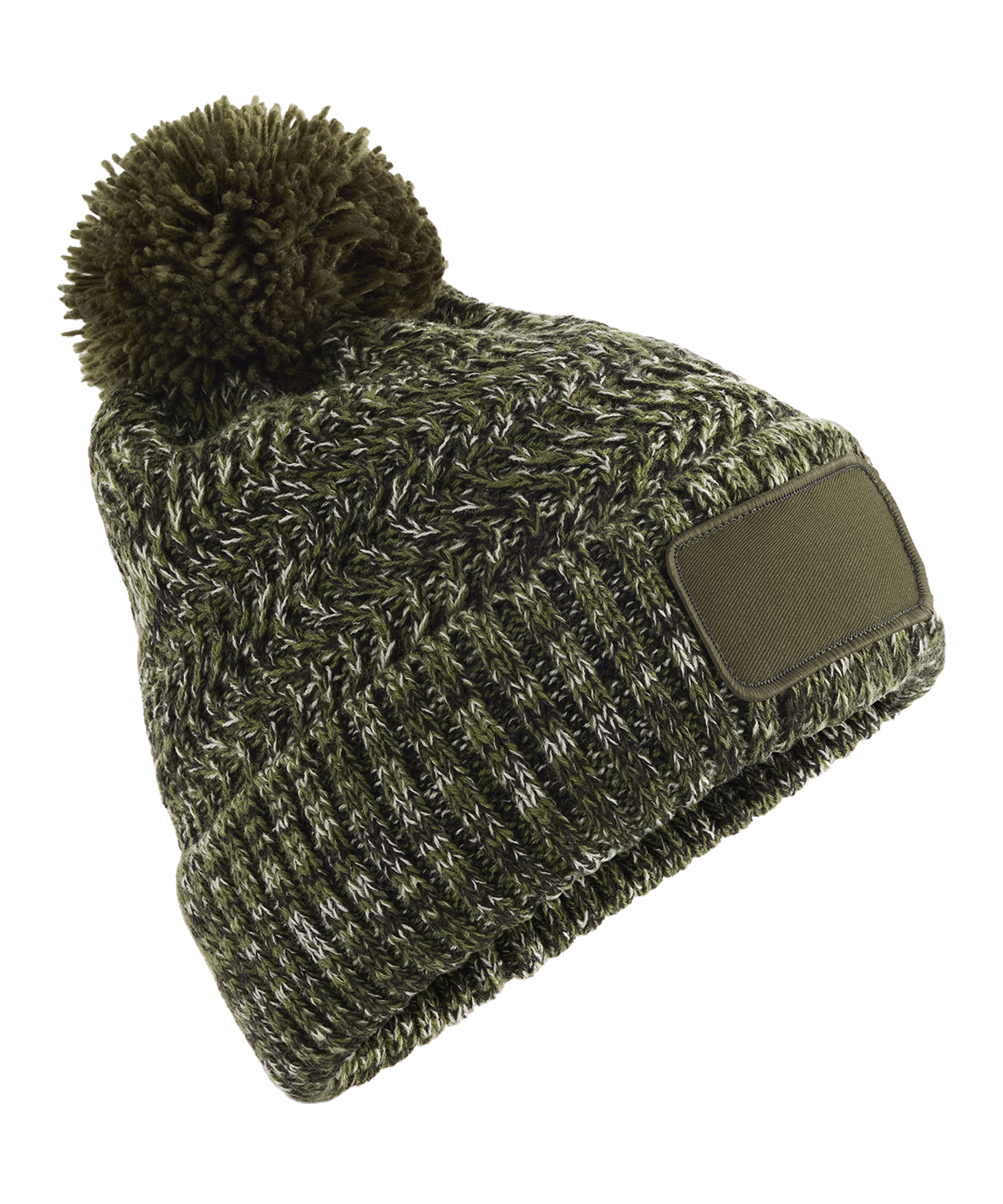 Beechfield Ramble Patch Pom-pom Beanie B331 in Moss Green Twist