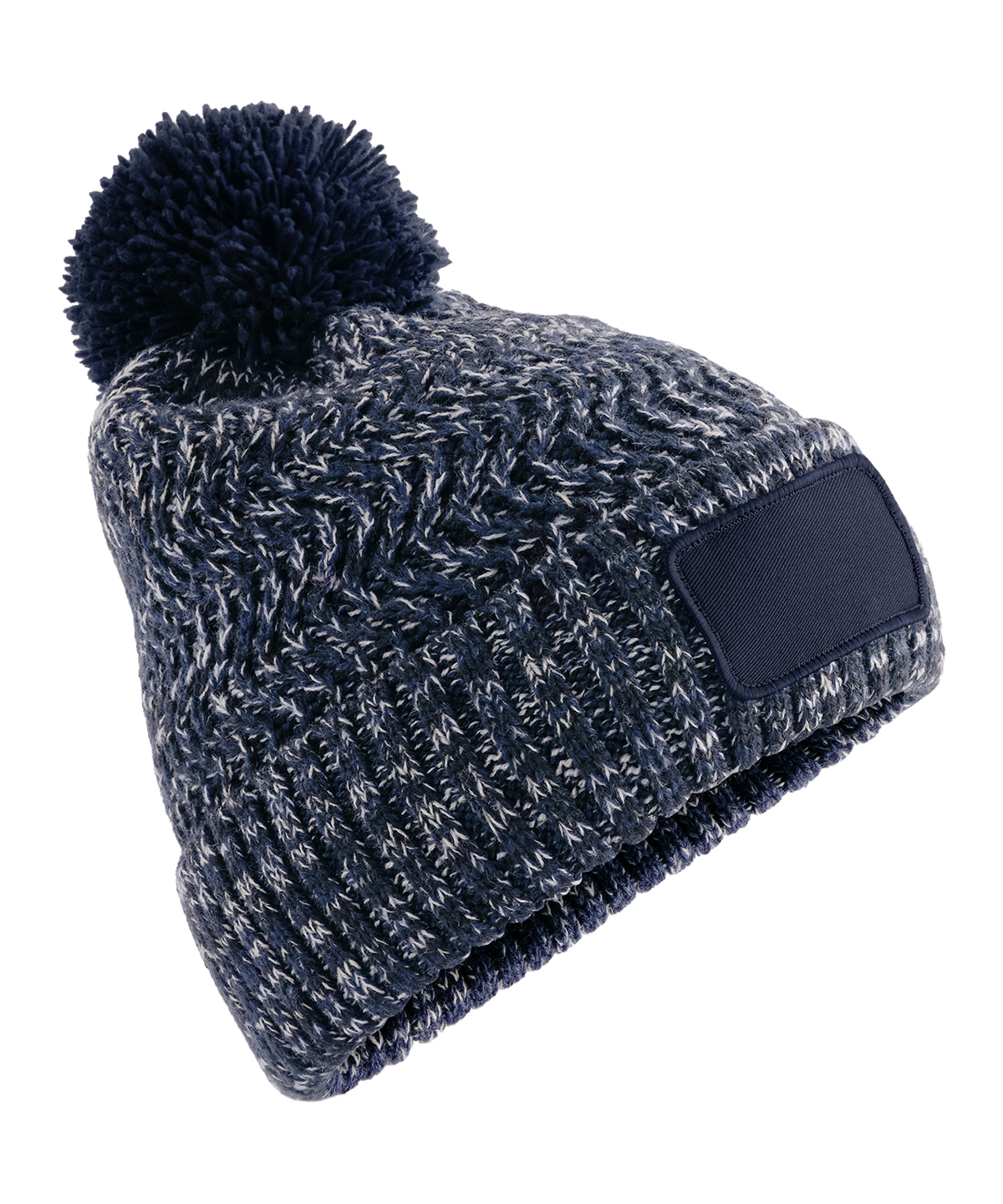 Beechfield Ramble Patch Pom-pom Beanie B331 in Steel Blue Twist