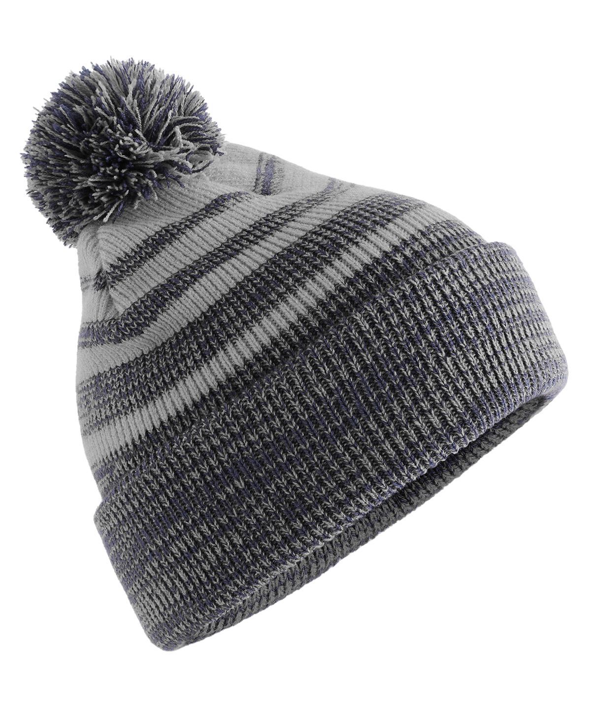 Beechfield Team Stripe Beanie B476 in Grey/Navy