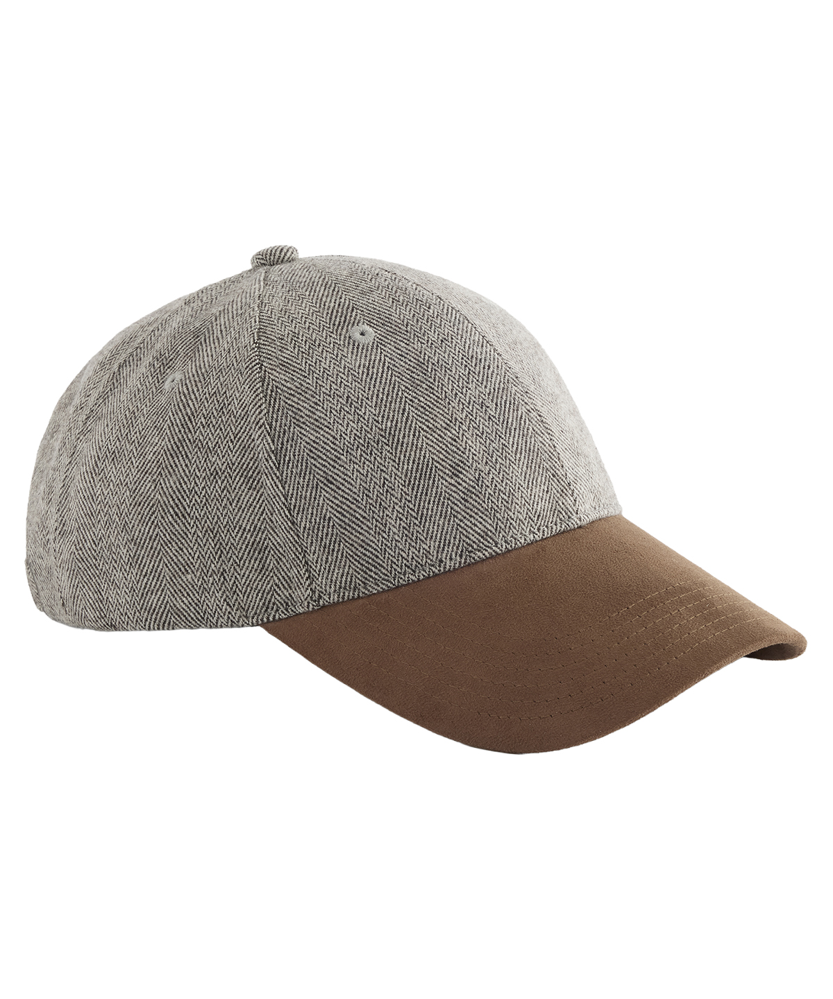 Beechfield Suede Peak Herringbone Cap B627 in Brown Herringbone