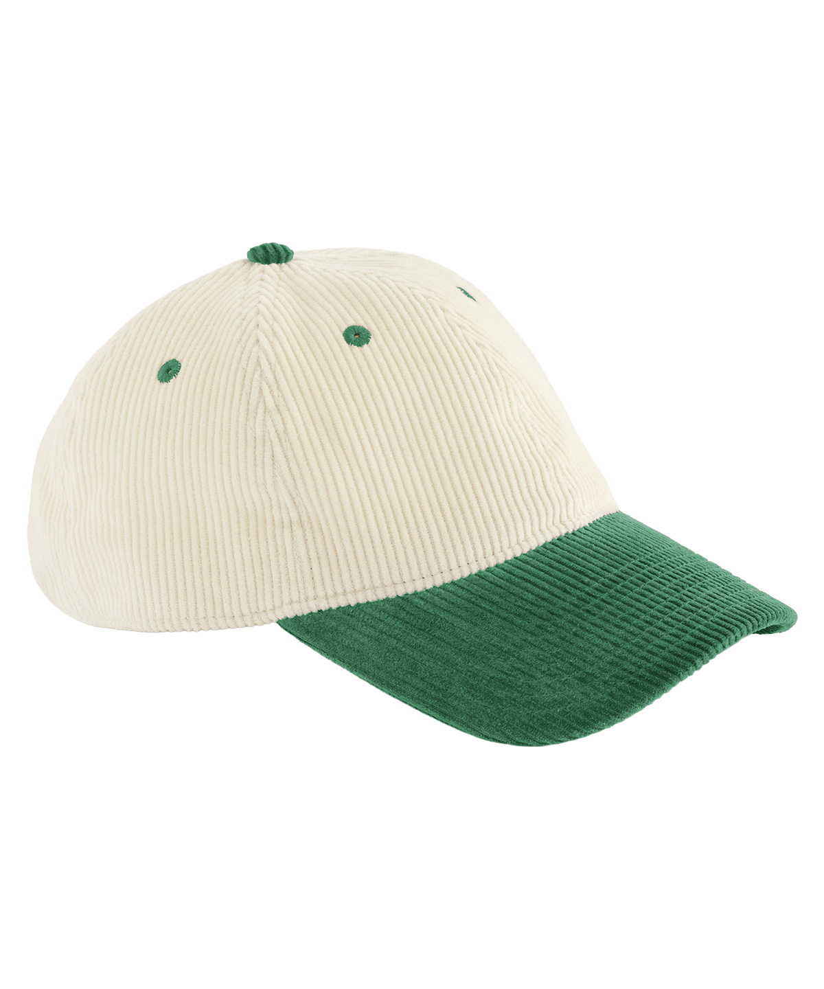Beechfield Contrast Peak Corduroy Cap B690 in Natural/Bottle Green