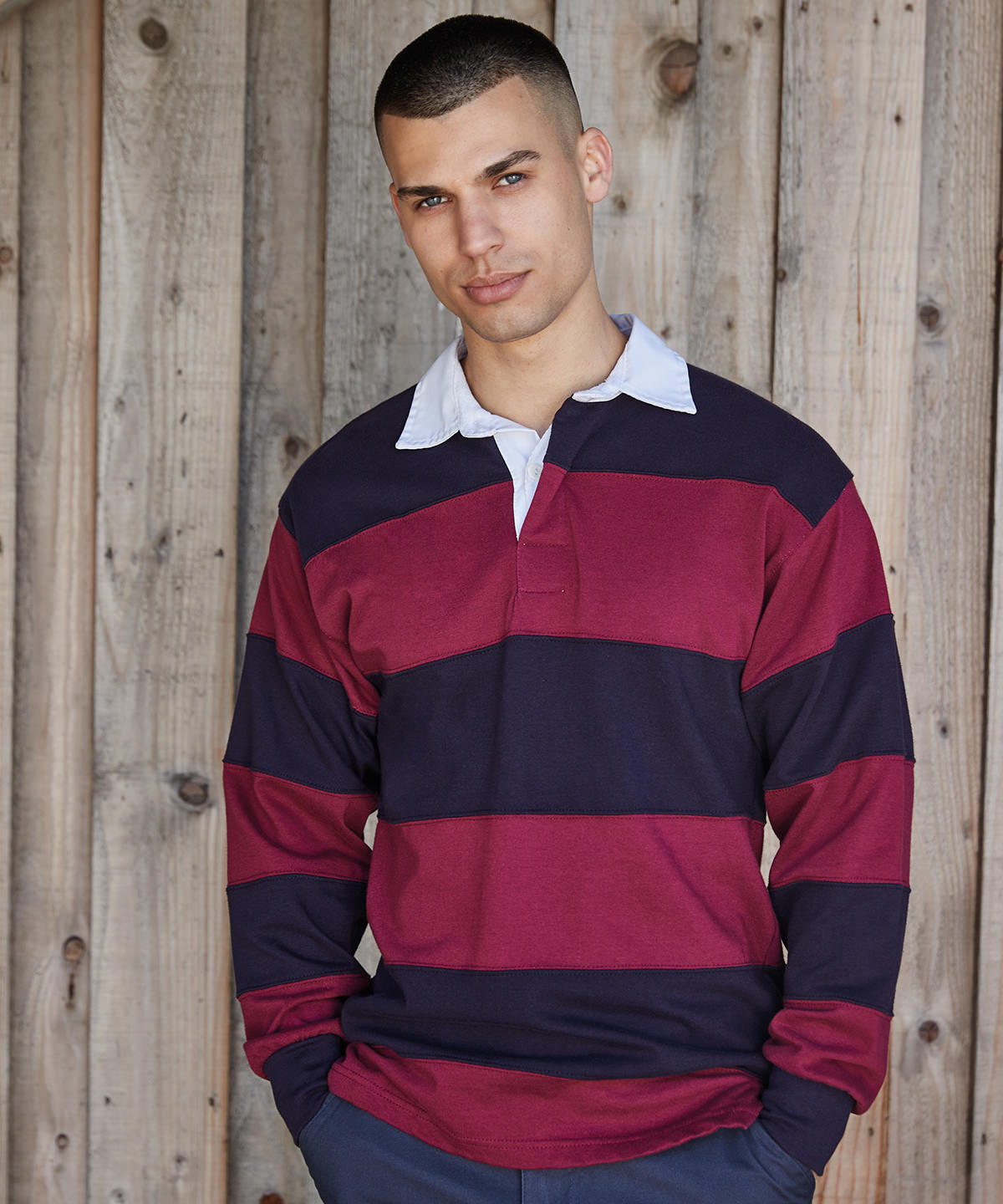 Picture of Sewn stripe long sleeve rugby shirt