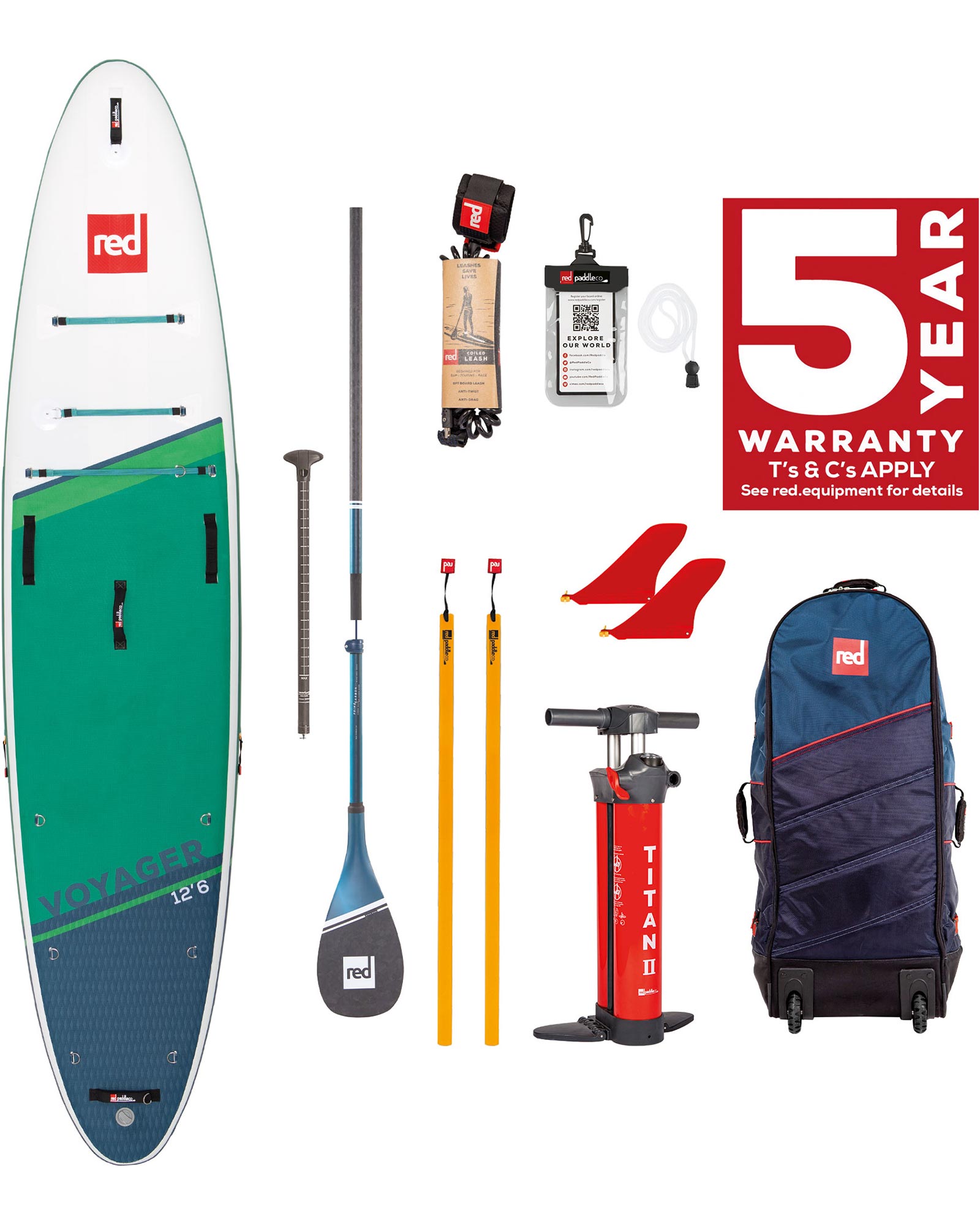 Red Paddle Co Red 12'6" Voyager Prime Inflatable SUP Ellis Brigham
