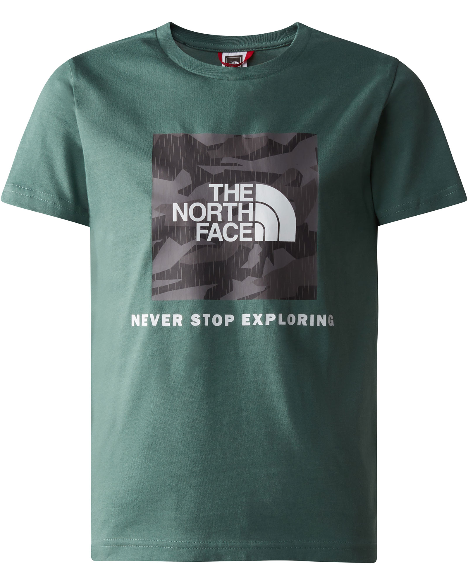 The North Face Boy’s Redbox T Shirt - Dark Sage-Asphalt Grey Rain Camo Print S