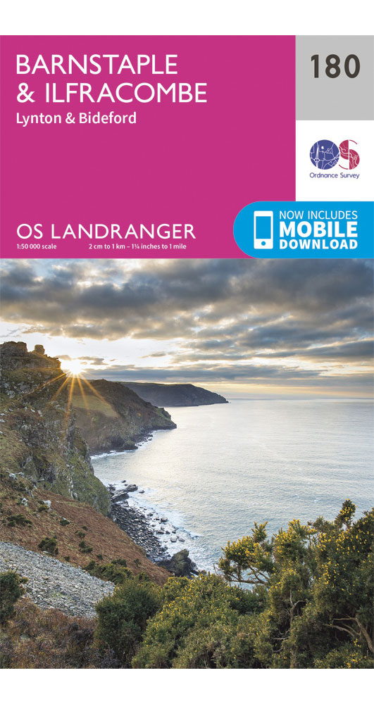 Ordnance Survey Barnstaple, Ilfracombe, Lynton & Bideford   Landranger 180 Map