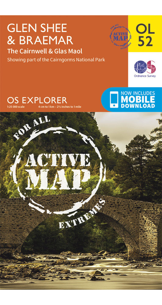 Ordnance Survey Glen Shee & Braemar   OS Explorer Active OL52 Map