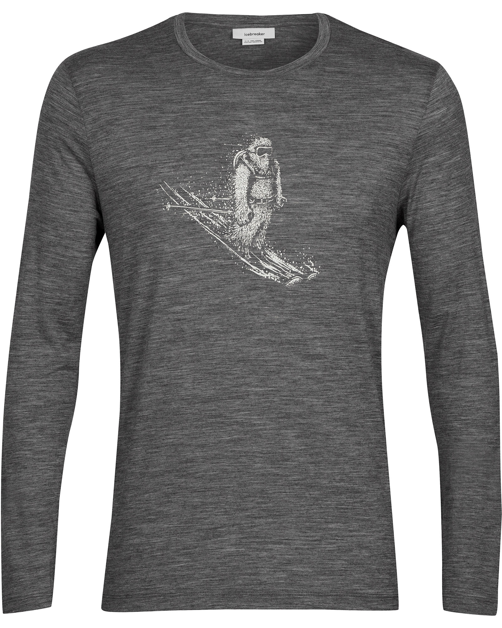 Icebreaker Tech Lite 2 Skiing Yeti Men’s Merino Long Sleeve T Shirt - Gritstone Heather L