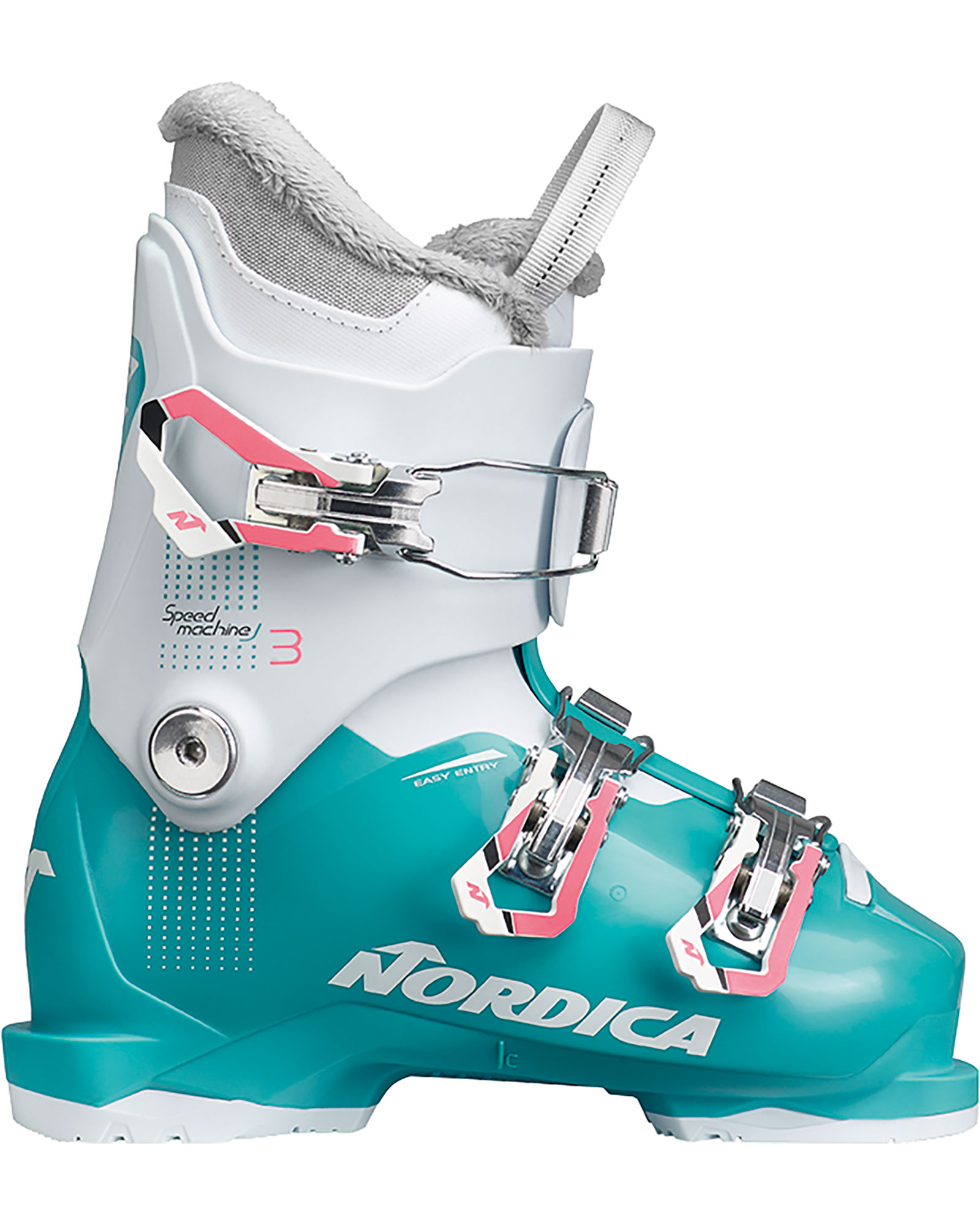 Nordica Speedmachine J 3 Girl Youth Ski Boots 2024 - Light Blue White Rose MP 21.5