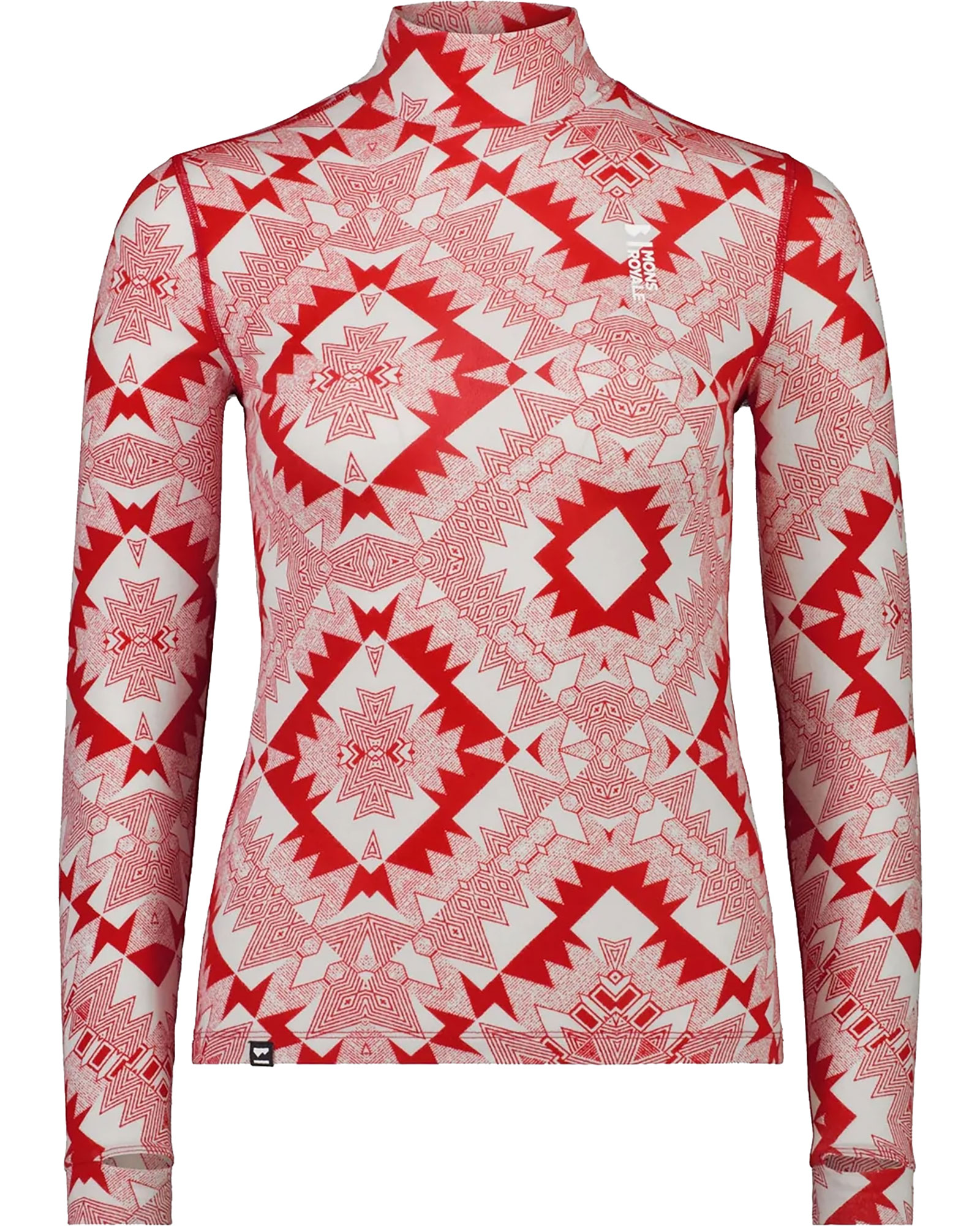 Mons Royale Cascade Merino Flex 200 Mock Neck Women’s Long Sleeve T Shirt - Retro Red Nordtek L