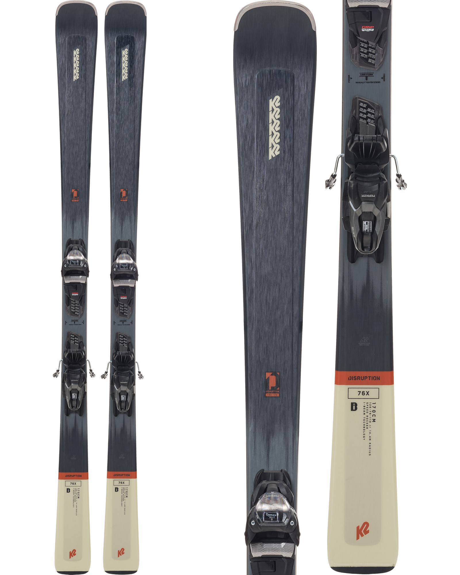K2 Disruption 76X Skis + M3 10 Compact Quikclik Bindings 2024 170cm
