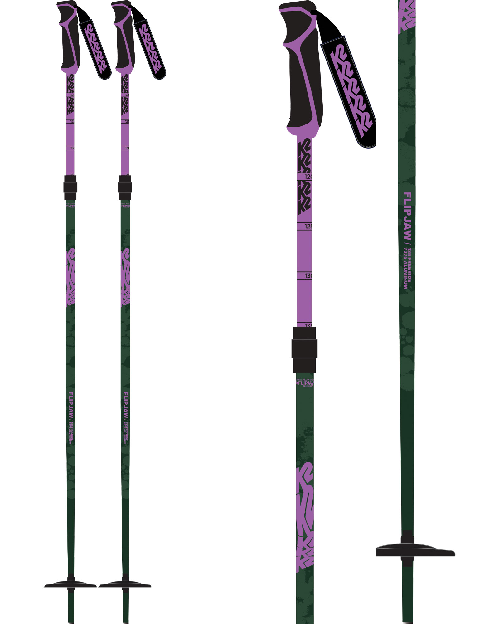 K2 Freeride Flipjaw 135 Ski Poles - Green