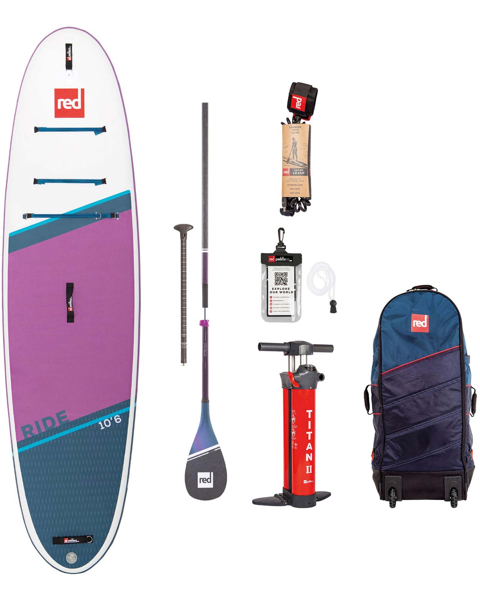 Red 10.6 Ride Purple Inflatable Paddleboard Package - Prime Paddle 22