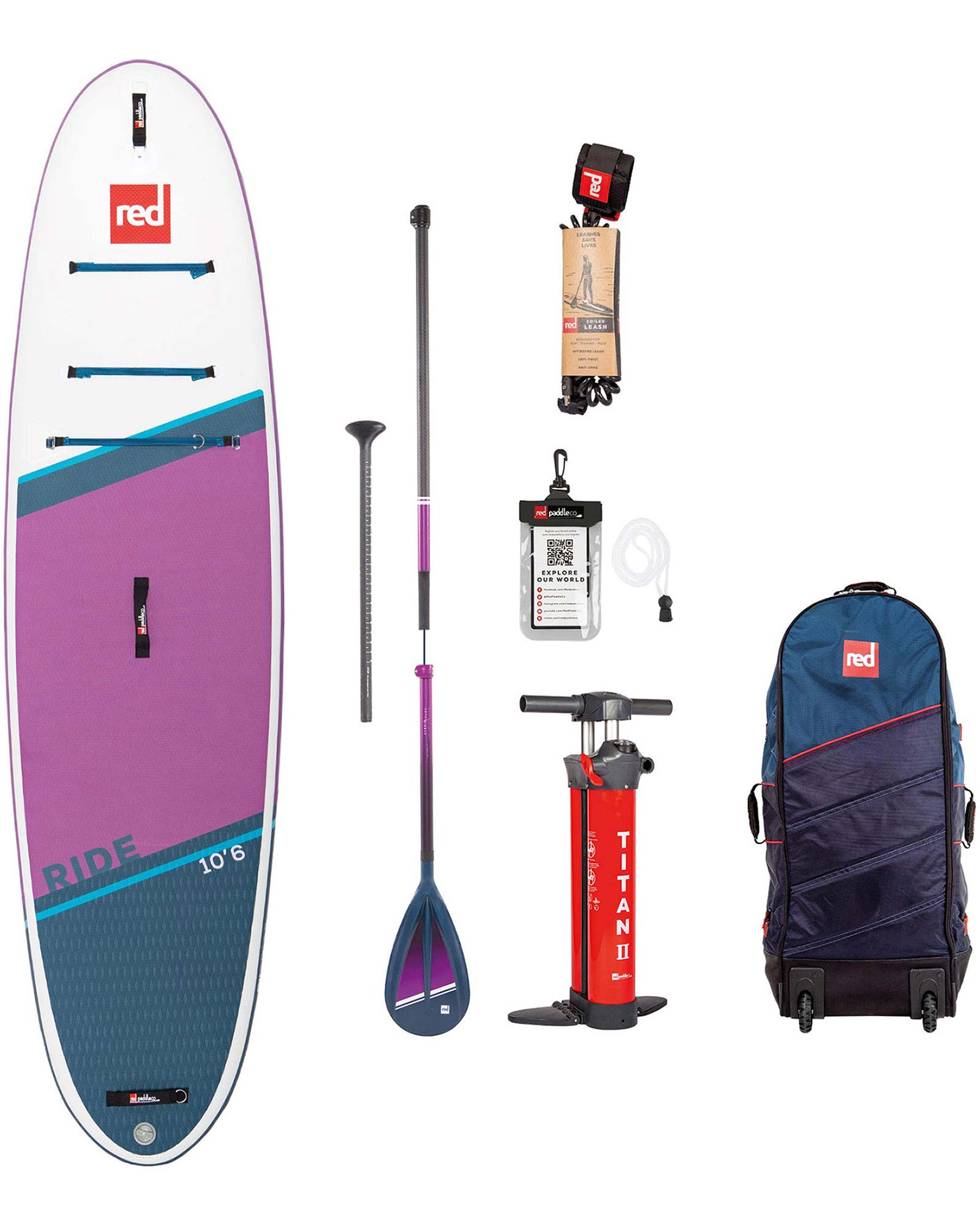 Red 10.6 Ride Purple Inflatable Paddleboard Package - Hybrid Tough Paddle 22 - Ex Demo 0