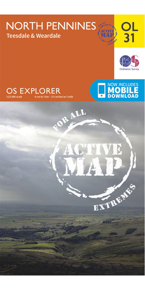 Product image of Ordnance Survey North Pennines - Teesdale & Weardale - OS explorer Active OL31 Map