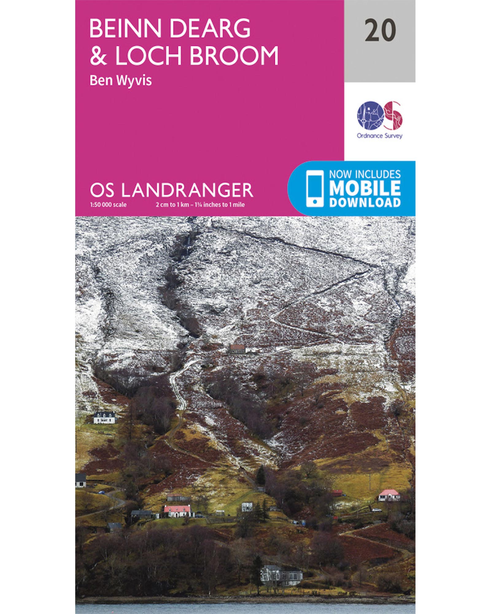 Ordnance Survey Beinn Dearg, Loch Broom & Ben Wyvis - Landranger 20 Map