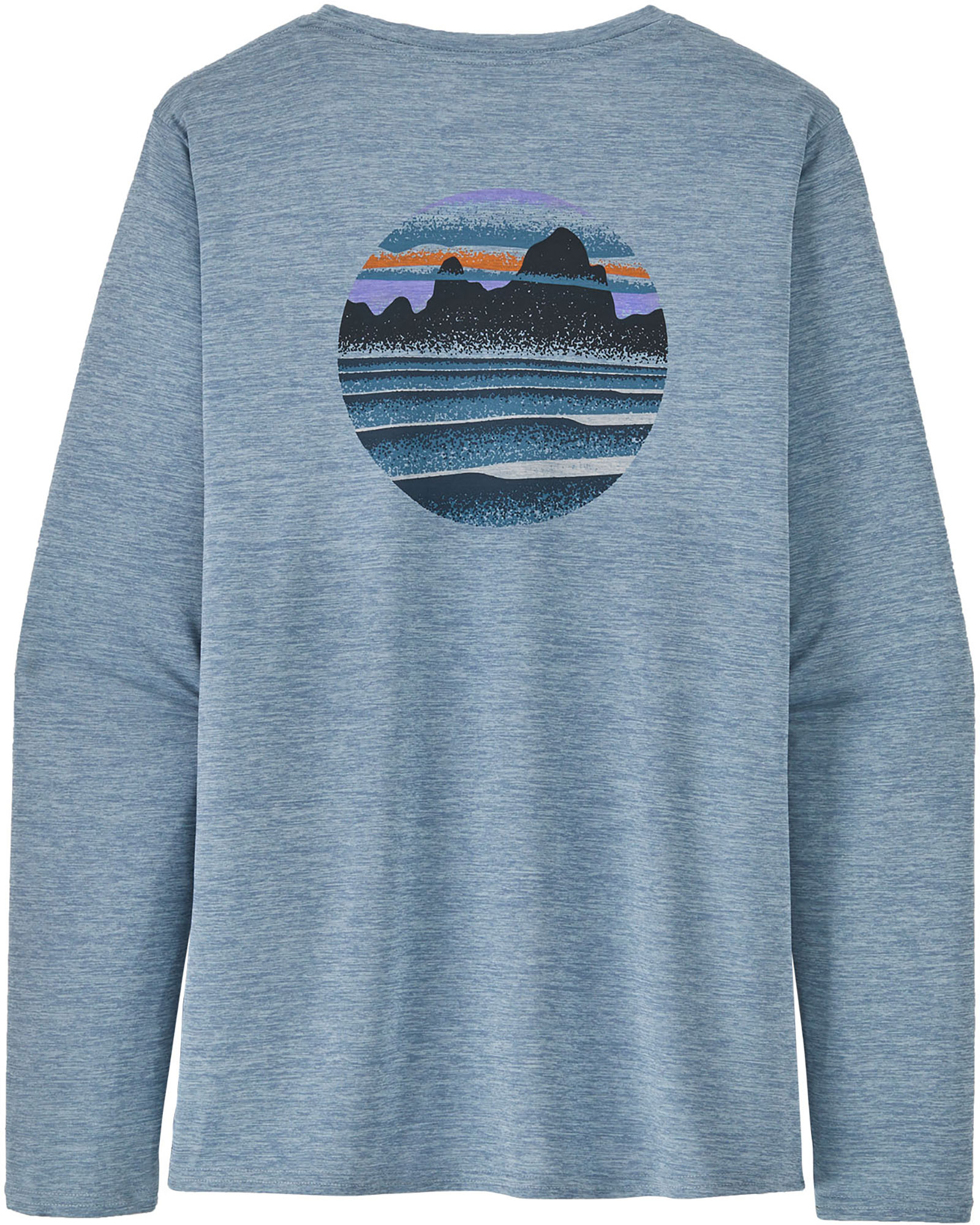 Patagonia Long Sleeve Capilene Cool Daily Graphic Women’s T Shirt - Steam Blue X-Dye/ Skyline Stencil L