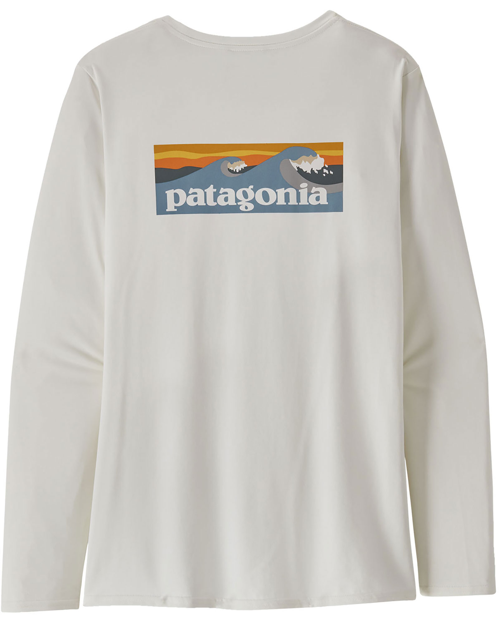 Patagonia Long Sleeve Capilene Cool Daily Graphic Women’s T Shirt - White/ Plume Grey Boardshort Logo L