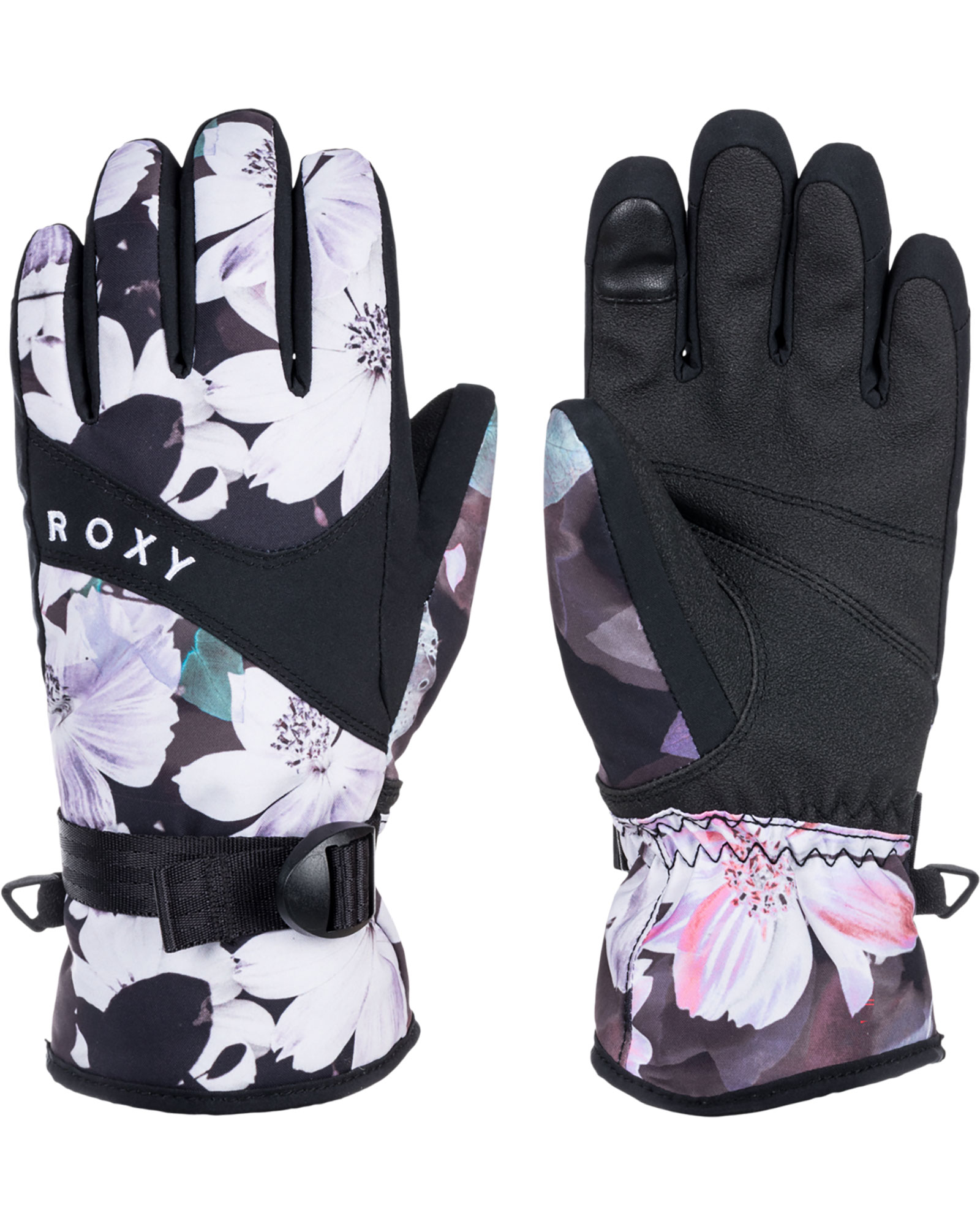 Roxy Girl’s Jetty Gloves - True Black Blurry Flower L