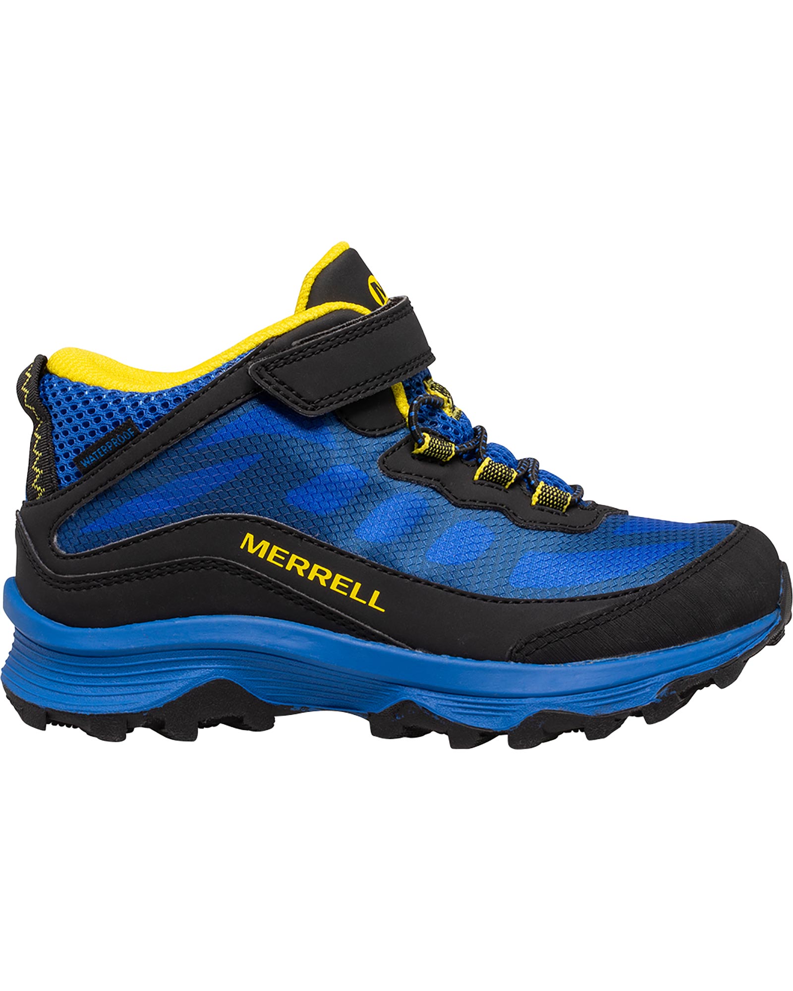 Merrell Moab Speed A/C Kids’ Mid Waterproof Boots - Black/Royal/Yellow UK 5
