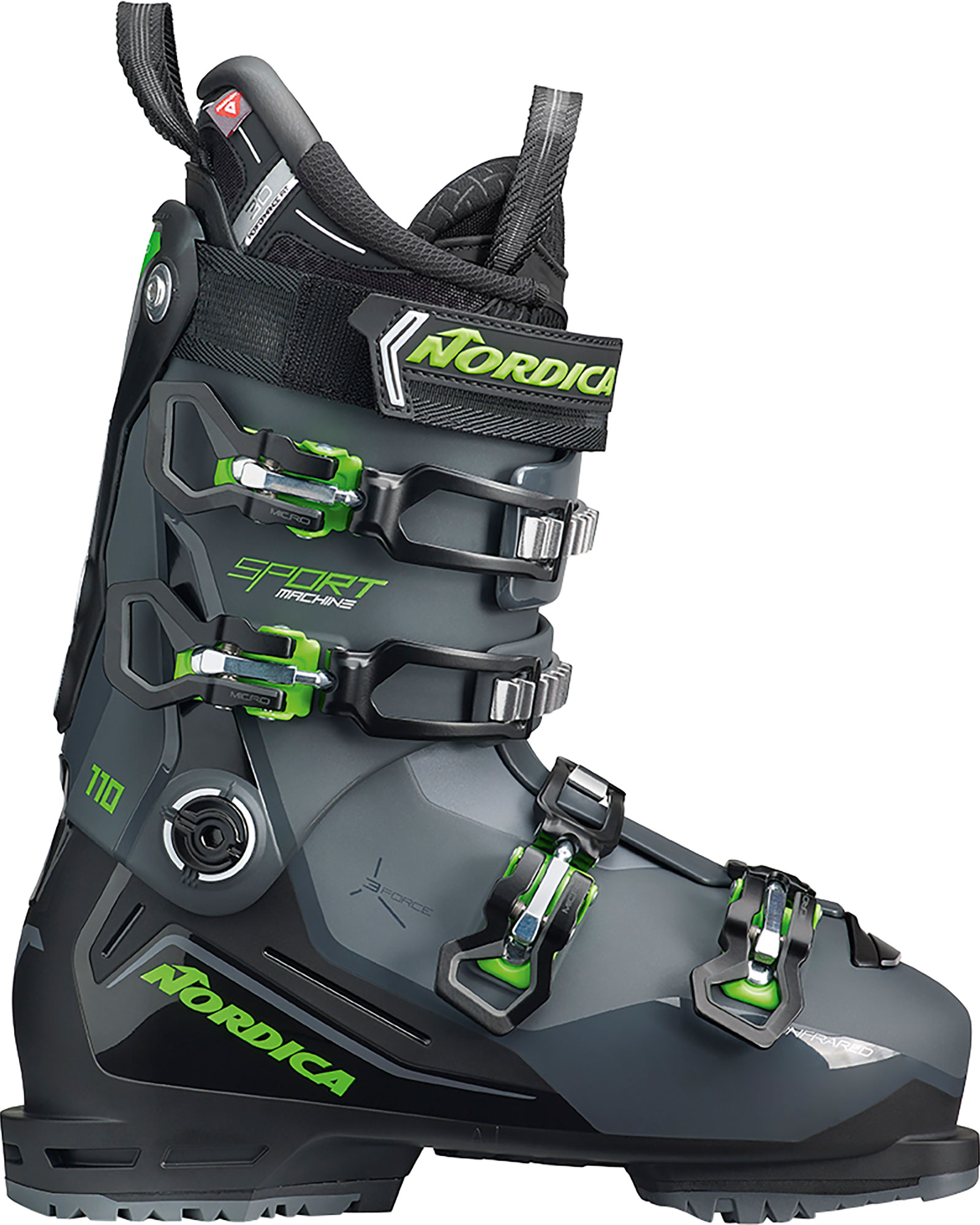 Nordica Sportmachine 3 110 GW Men’s Ski Boots 2024 - Anthracite/Black/Green MP 26.5