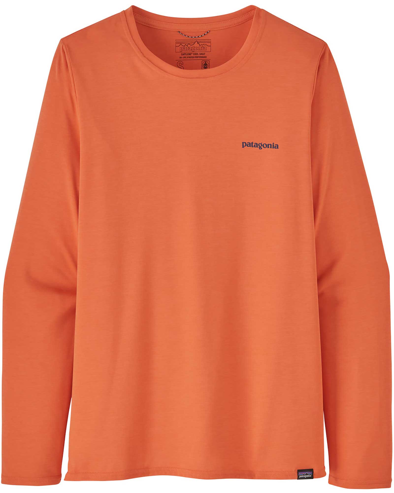 Patagonia Long Sleeve Capilene Cool Daily Graphic Women’s T Shirt - Tigerlily Orange/Boardshort Logo L