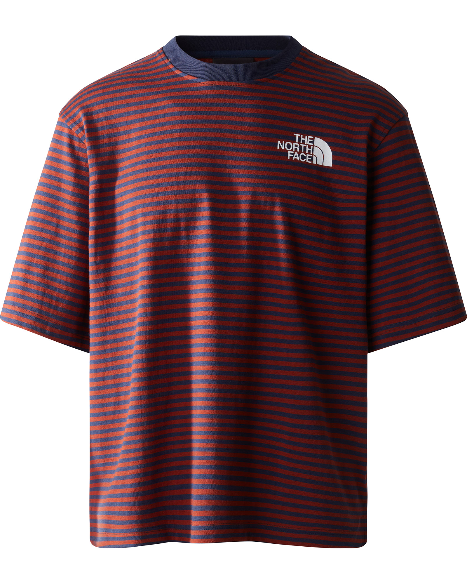 The North Face Men’s TNF Easy T Shirt - Brandy Brown-Summit Navy Stripe XL