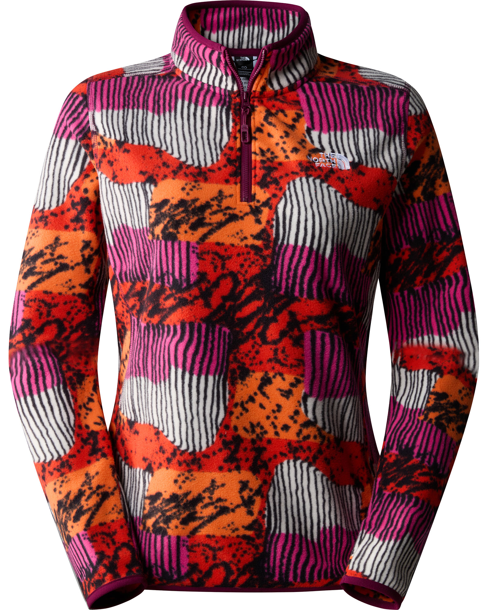 The North Face Women’s 100 Glacier Printed 1/4 Zip Neck - Fiery Red Abstract Yosemite Print XS