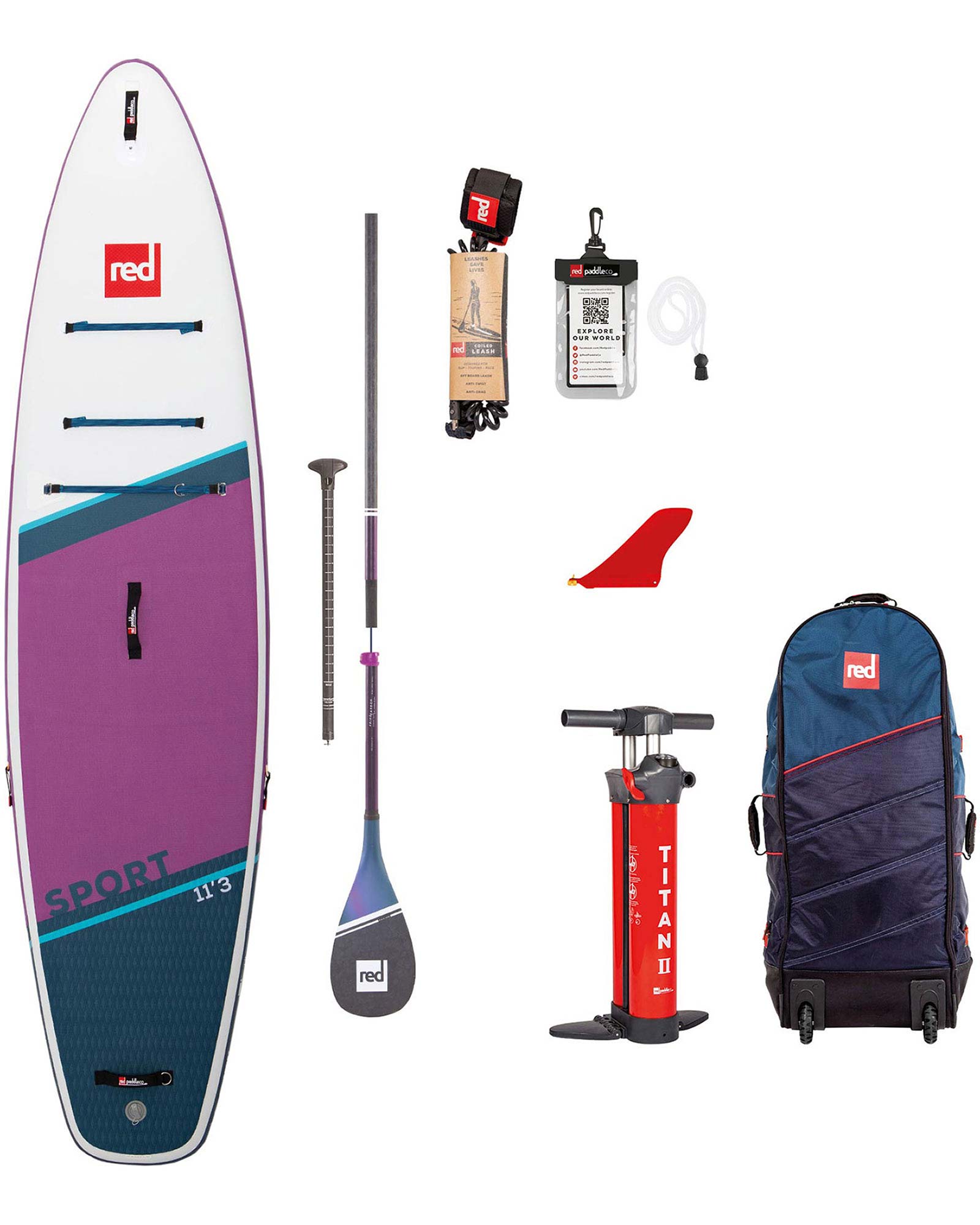 Red 11.3 Sport Purple Inflatable Paddleboard Package - Prime Paddle 22