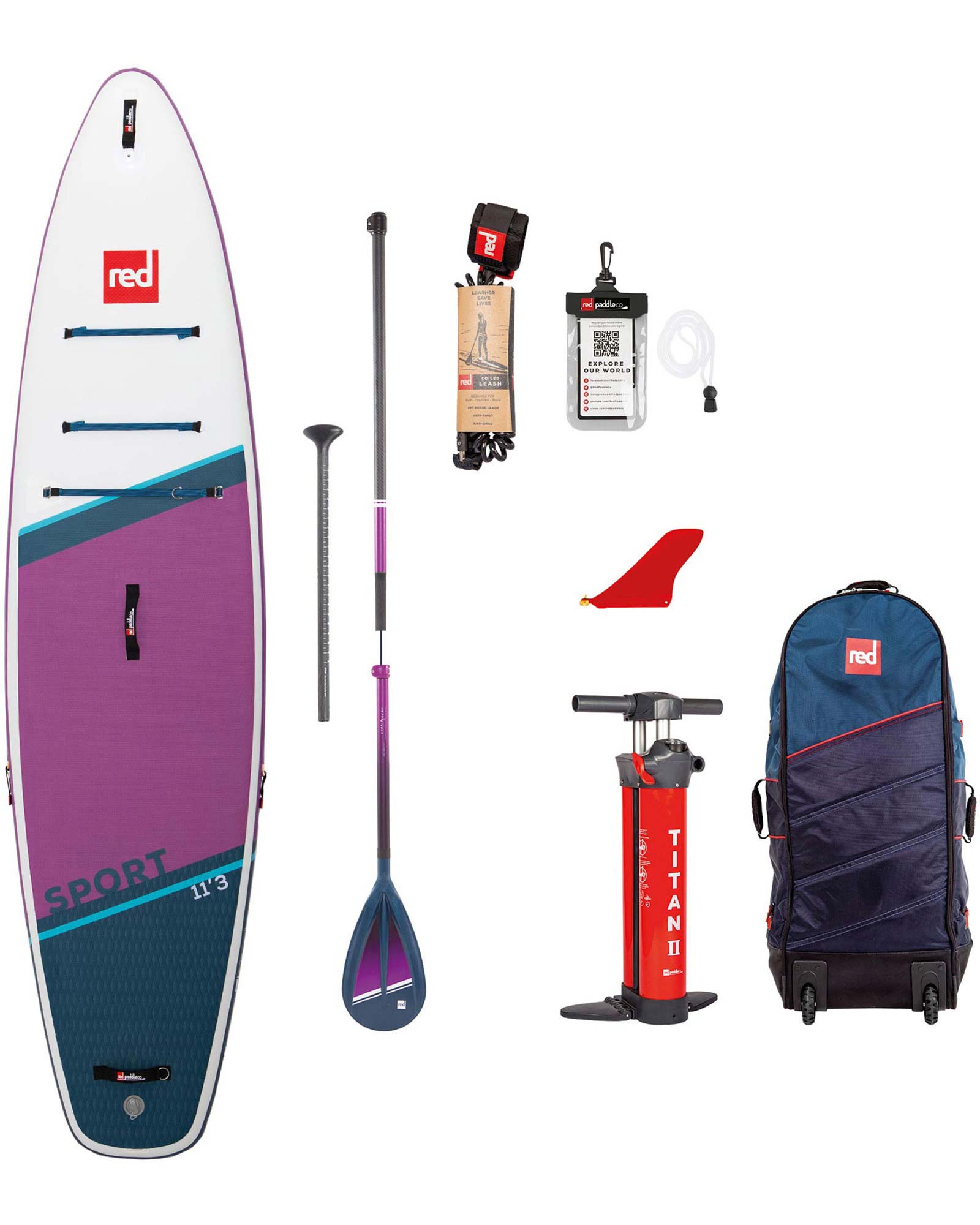 Red 11.3 Sport Purple Inflatable Paddleboard Package - Hybrid Tough Paddle 22
