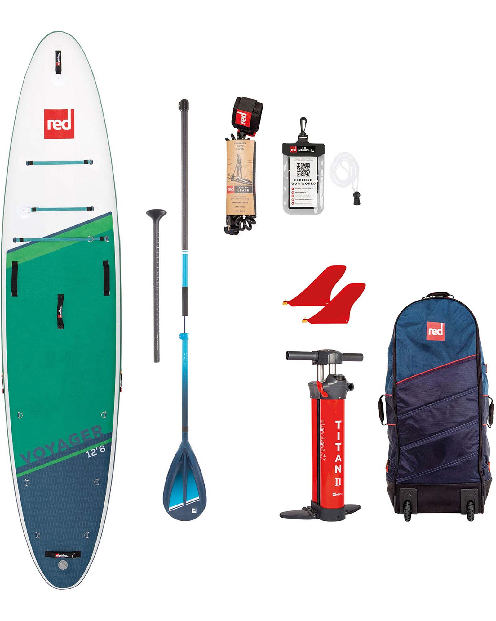Red 12.6 Voyager Inflatable Paddleboard Package - Hybrid Tough Paddle 22