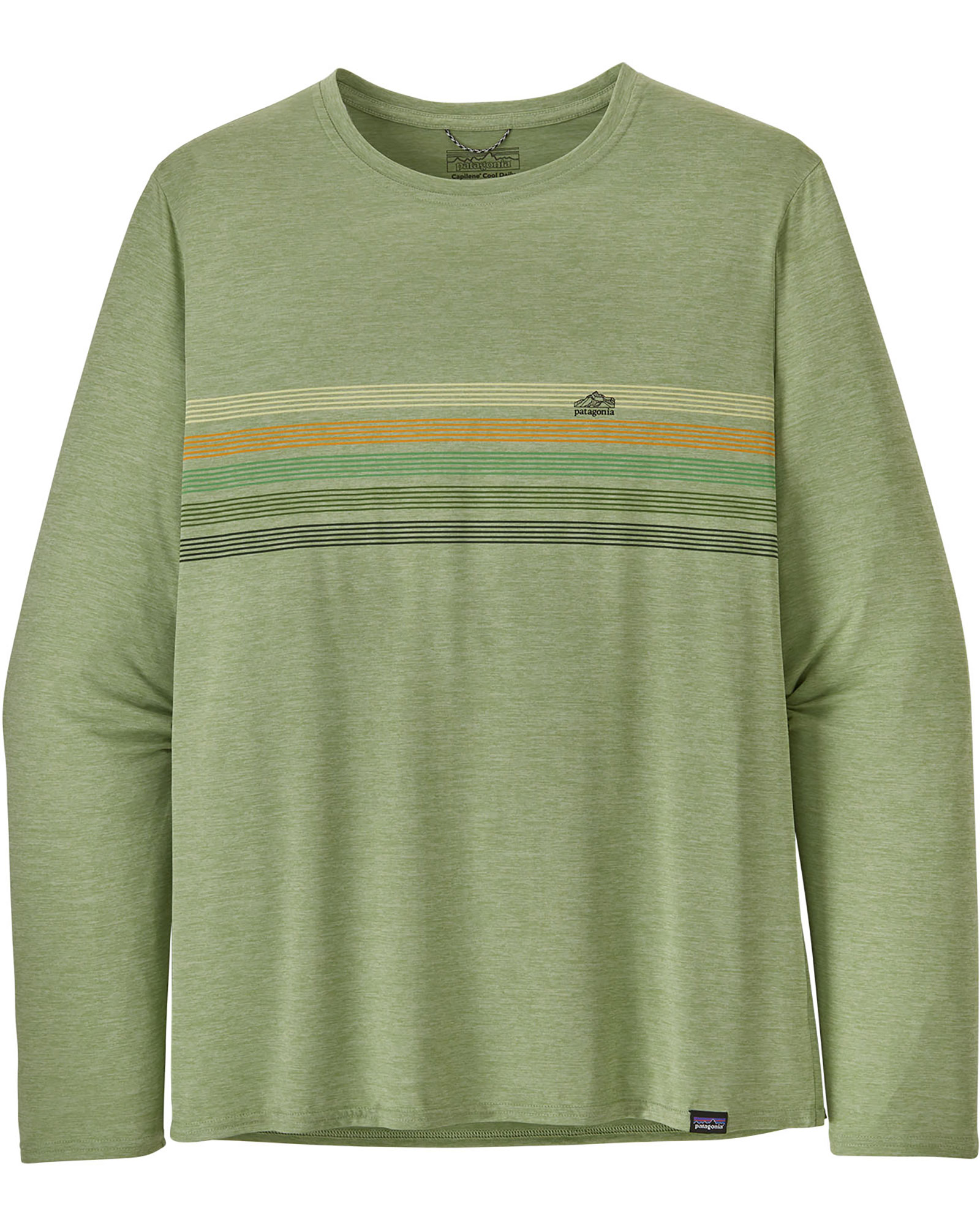 Patagonia Long Sleeve Cap Cool Daily Graphic Men’s T Shirt - Line Logo Ridge Stripe/ Salvia Green X-Dye L