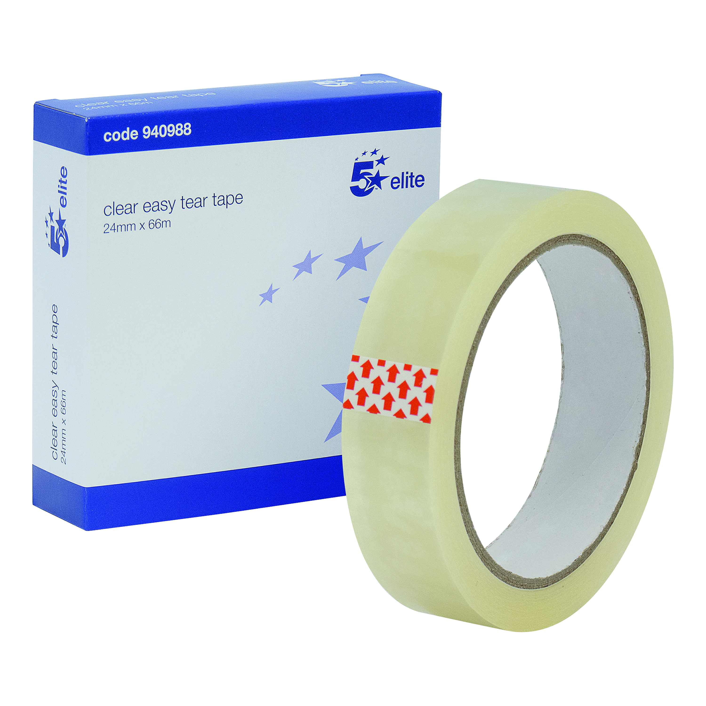 5+Star+Easy+Tear+Tape+PP+3in+Core+24mmx66m+Clear+%28Pack+of+6%29