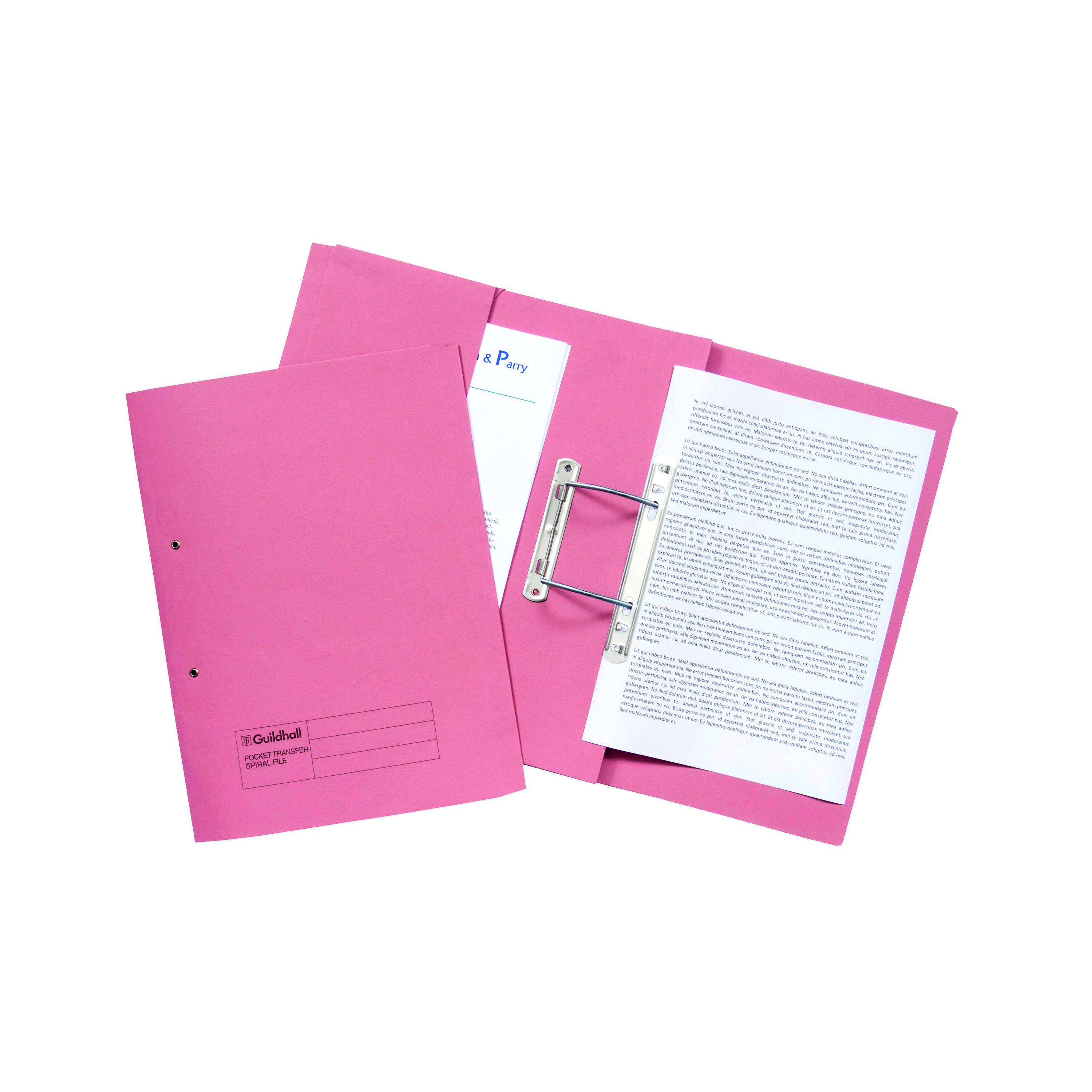 Exacompta+Guildhall+Transfer+Spiral+Pocket+File+315gsm+Foolscap+Pink+%28Pack+of+25%29+349-PNK