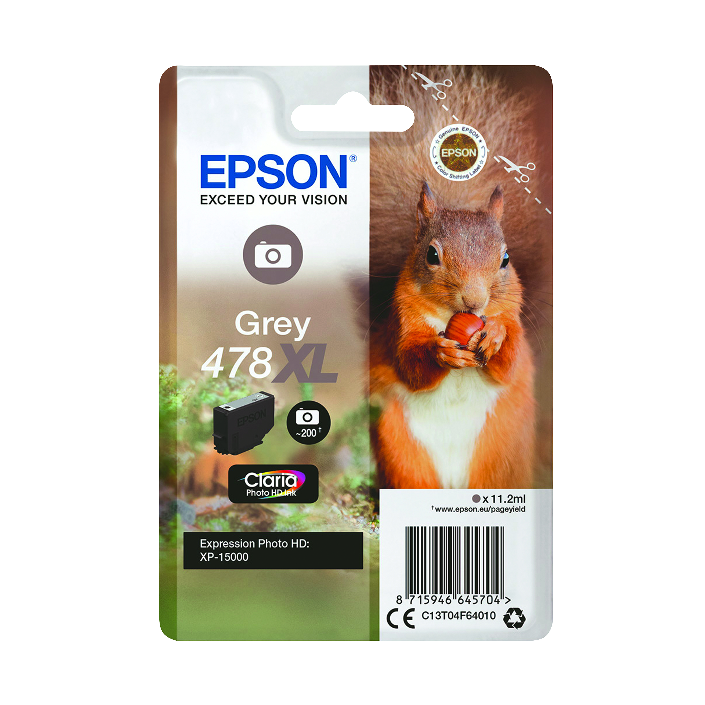 Epson+478XL+Squirrel+Claria+Photo+HD+Ink+Cartridge+High+Yield+Grey+C13T04F64010