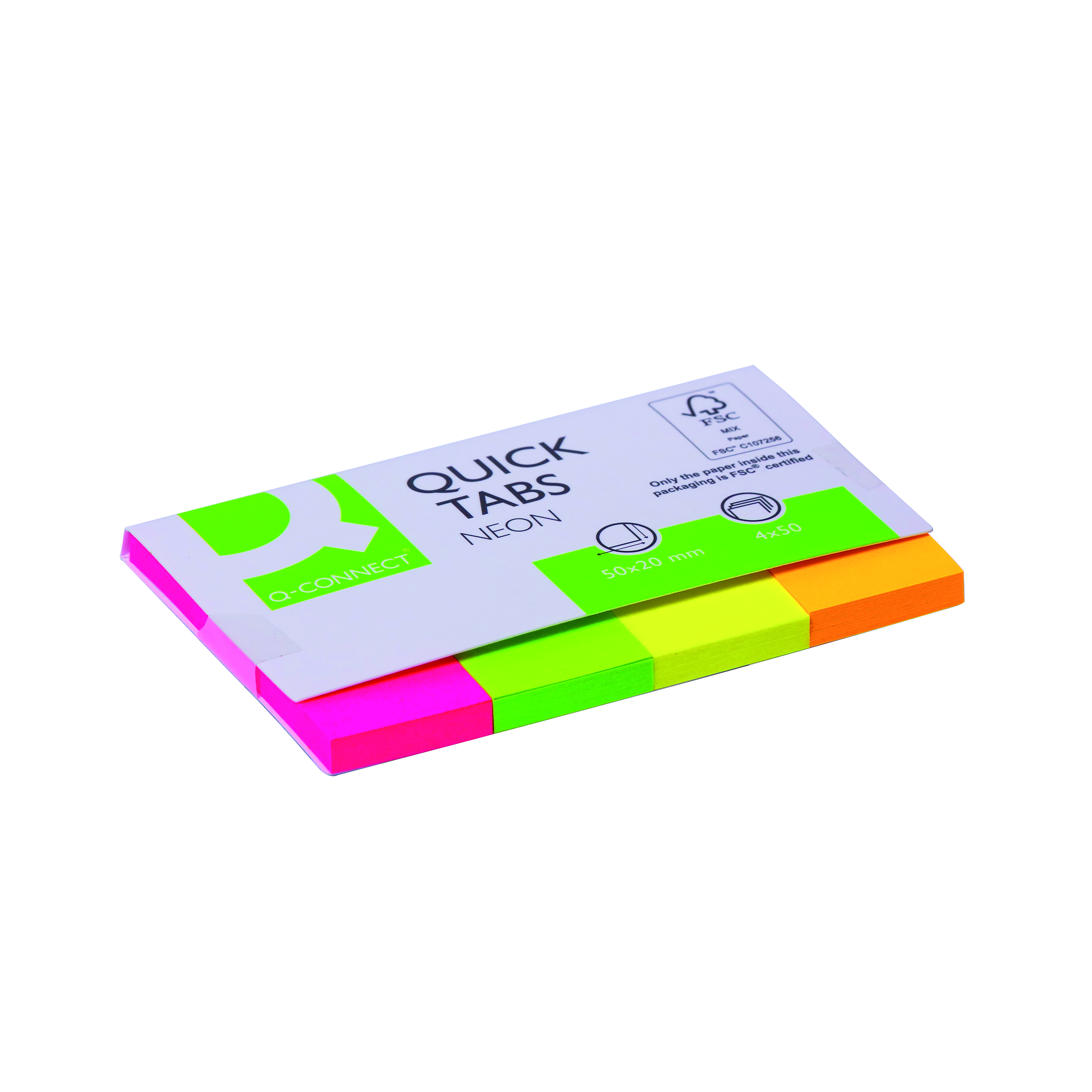 Q-Connect+Quick+Tabs+20x50mm+50+Tabs+4+Pads+Neon+%28Pack+of+200%29+KF01226