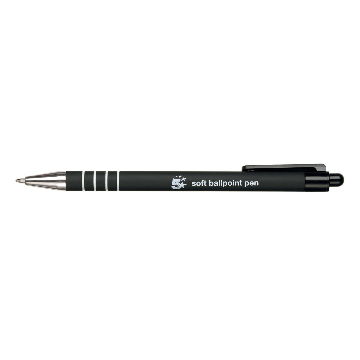 5+Star+Office+Retractable+Ball+Pen+Soft+Grip+Medium+1mm+Tip+0.5mm+Line+Black+%28Pack+of+12%29