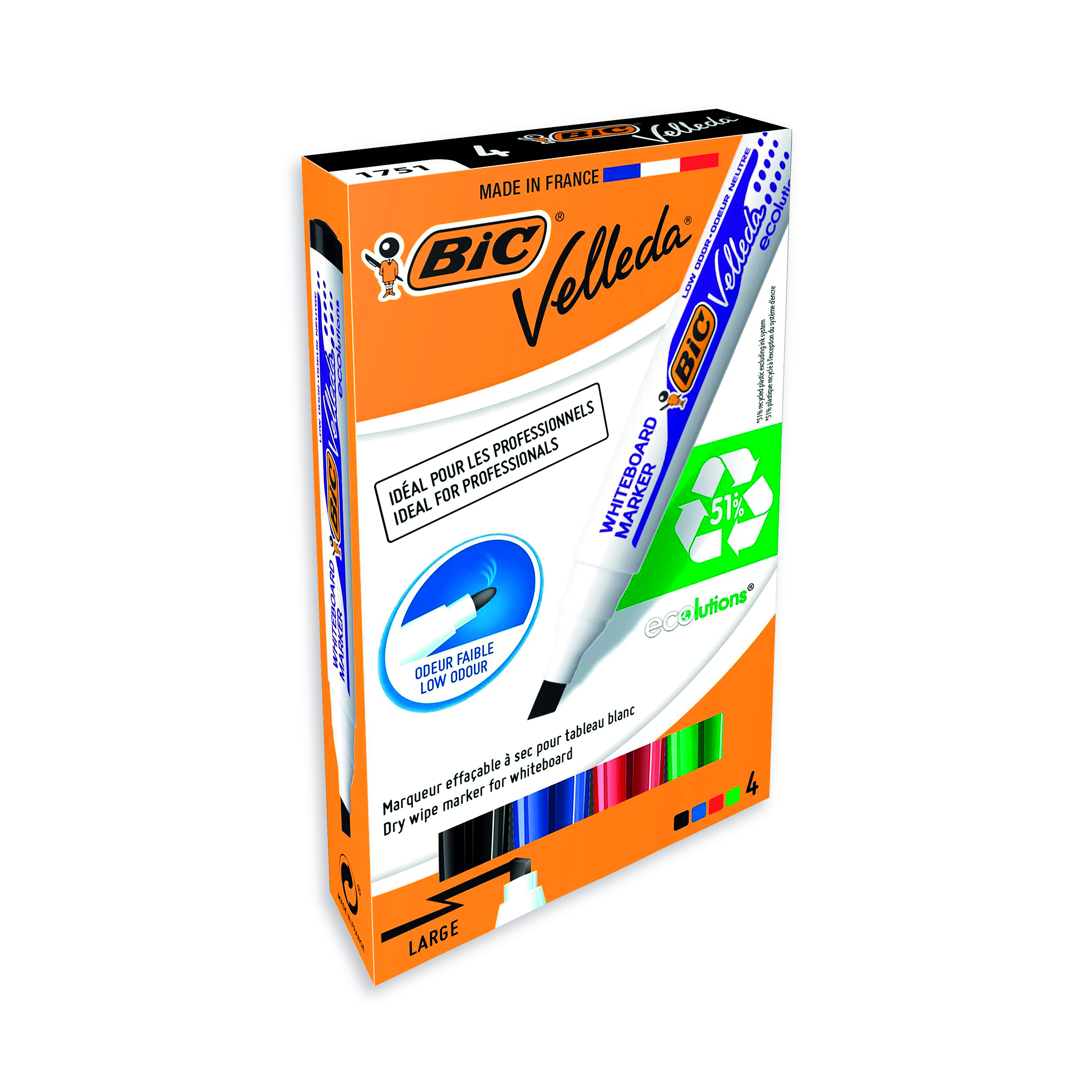Bic+Velleda+1751+Drywipe+Marker+Assorted+%28Pack+of+4%29+1199001754