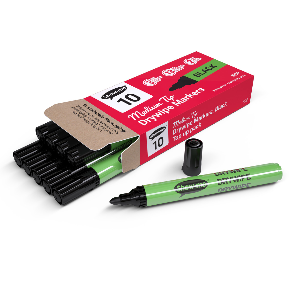 Show-me+Drywipe+Marker+Medium+Tip+Black+%28Pack+of+10%29+SDP