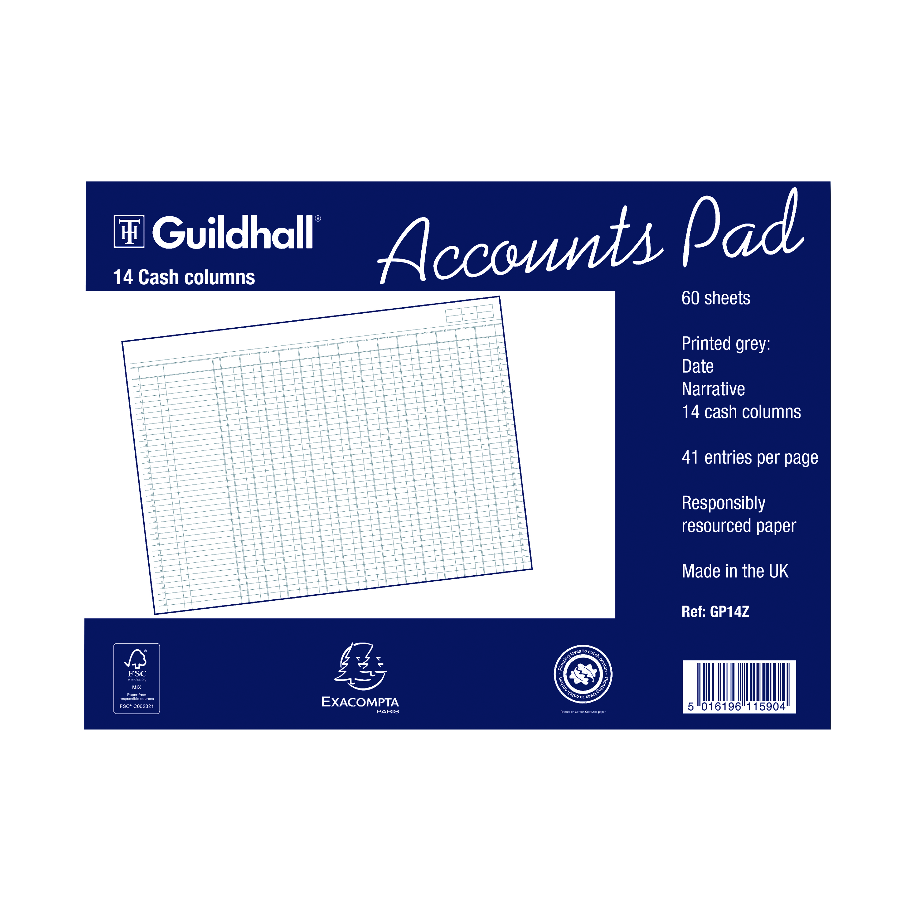Exacompta+Guildhall+Account+Pad+14-Column+Cash+298x406mm+1590
