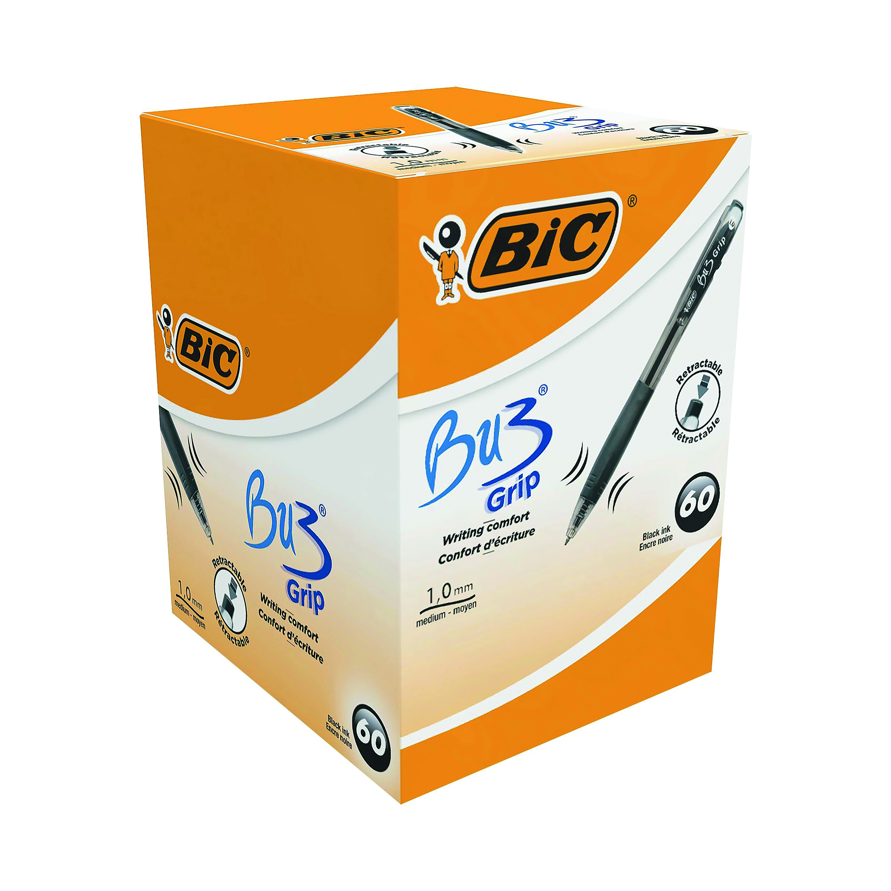 Bic+BU3+Grip+Retractable+Ballpoint+Pen+Black+Pack+of+60+996683