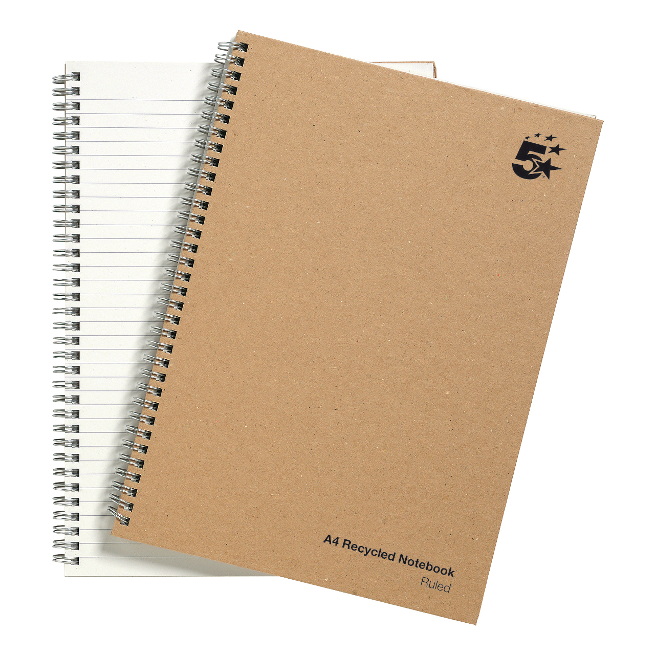 5+Star+Eco+Notebook+Wirebound+80gsm+Ruled+Recycled+160pp+A4+Buff+%28Pack+of+5%29