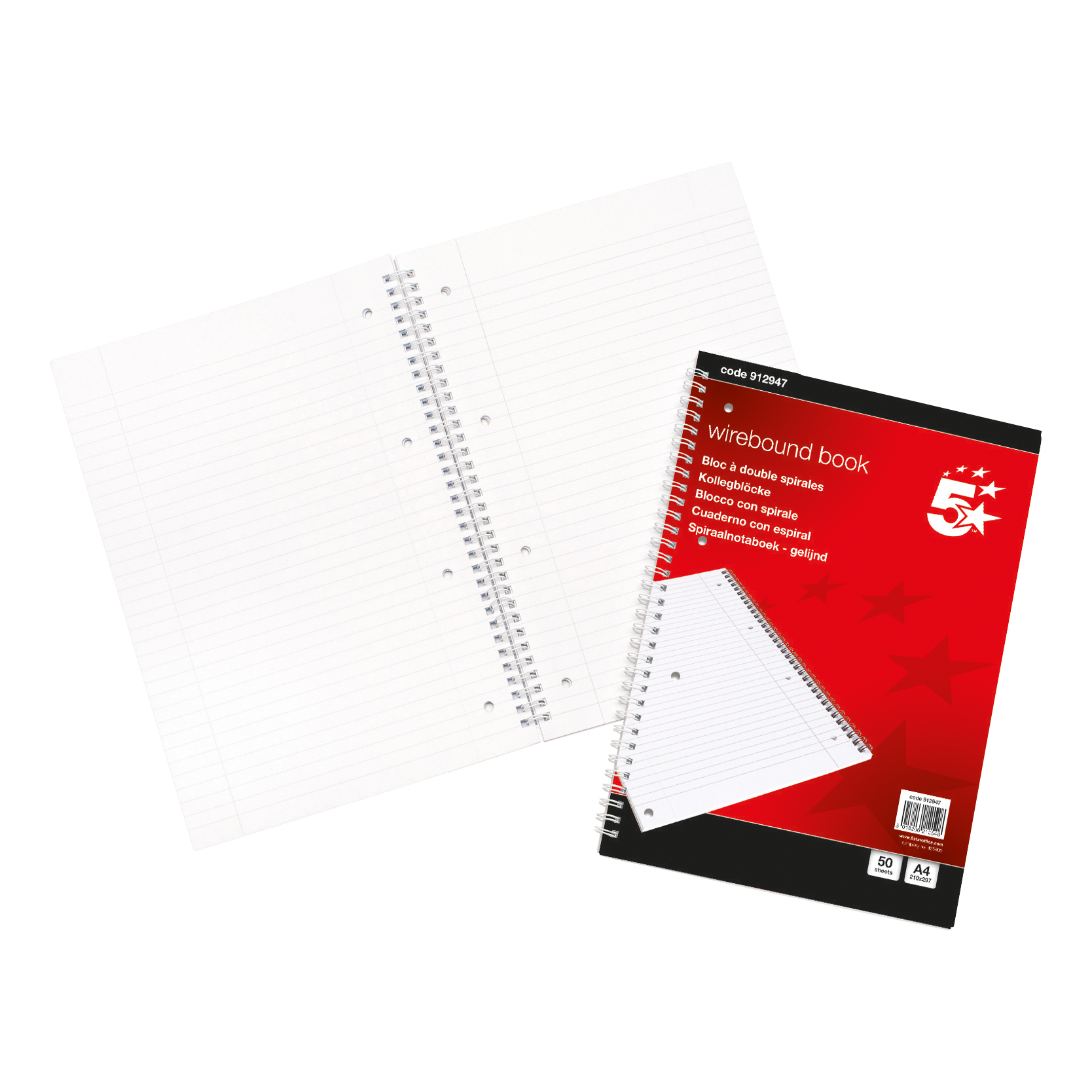 5+Star+Office+Notebook+Wirebound+Ruled+Margin+Perforated+4+Holes+100pp+A4+Red%2FWhite+%28Pack+of+10%29