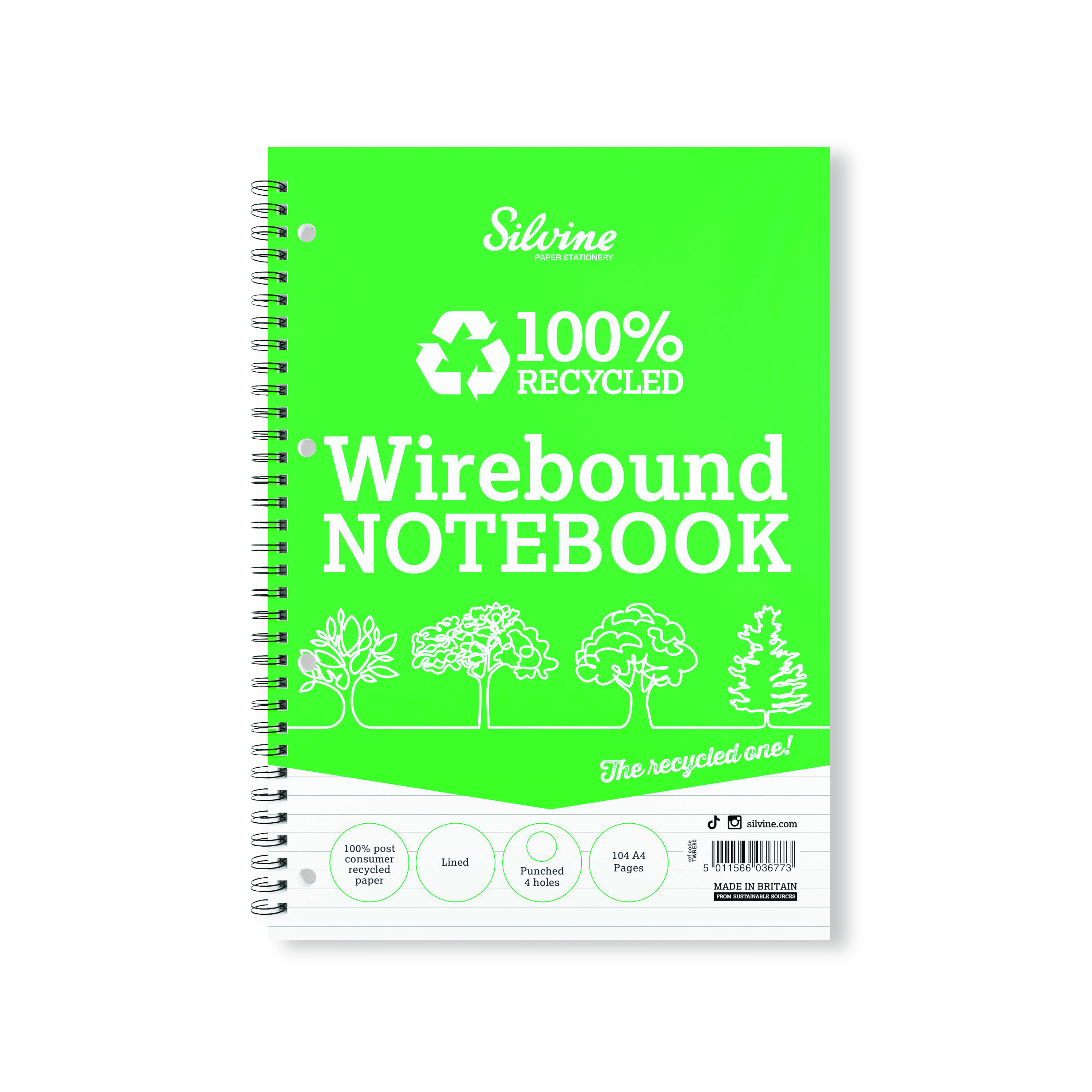 Silvine+Everyday+Recycled+Wirebound+Notebook+A4+%28Pack+of+12%29+TWRE80