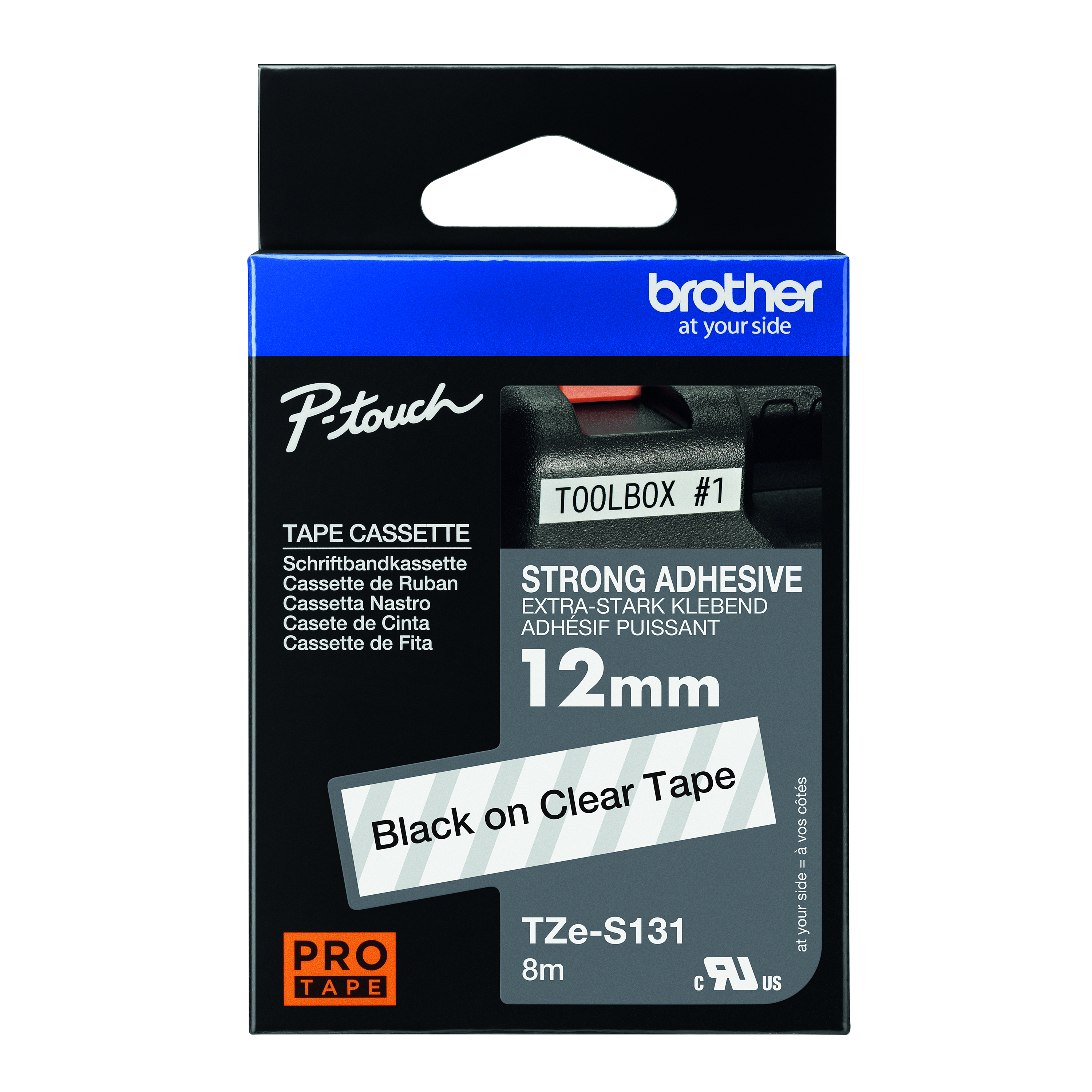 Brother+P-Touch+TZe+Lam+Tape+Cassette+12mm+x+8m+Black+on+Clear+Tape+TZES131