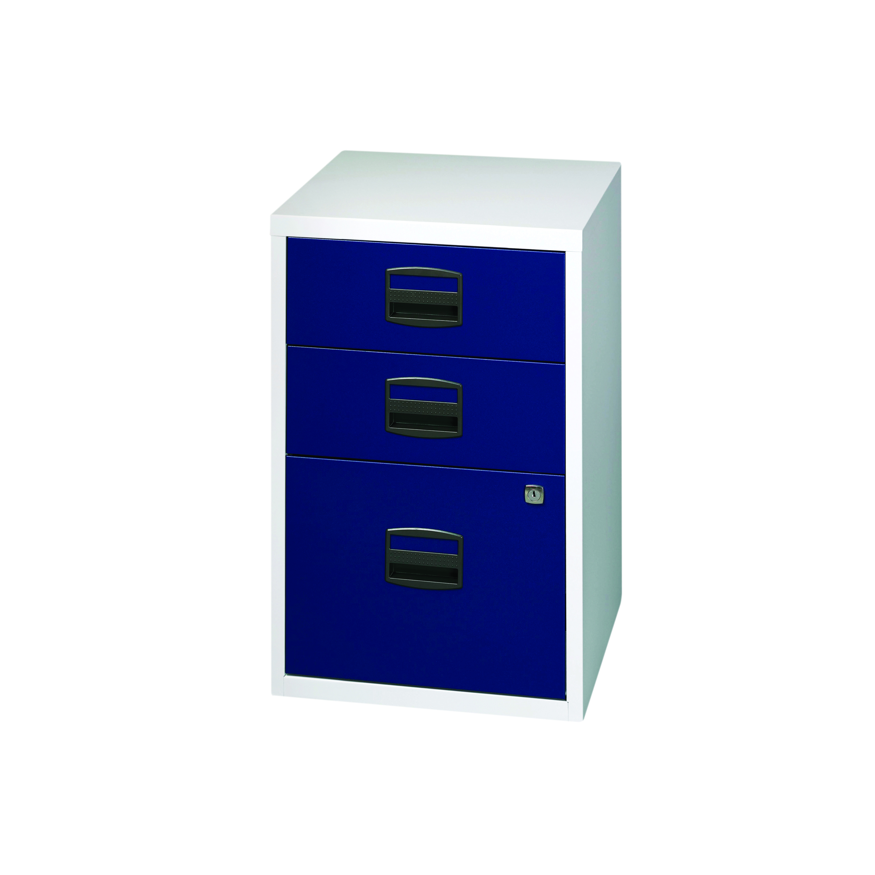 Bisley+3+Drawer+Home+Filing+Cabinet+413x400x672mm+Grey%2FBlue+PFA3-8748