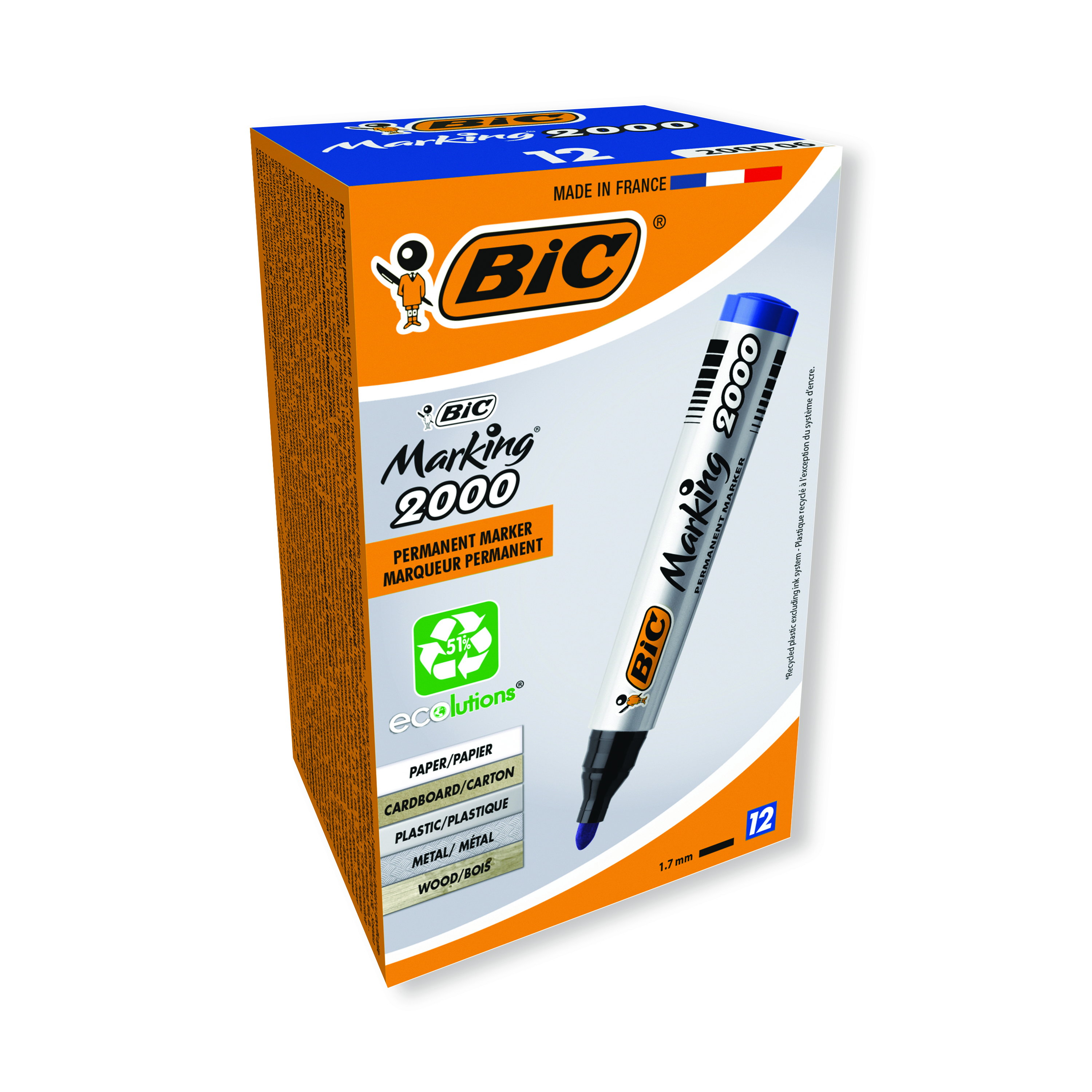 Bic+2000+Permanent+Marker+Bullet+Tip+Blue+%28Pack+of+12%29+8209143
