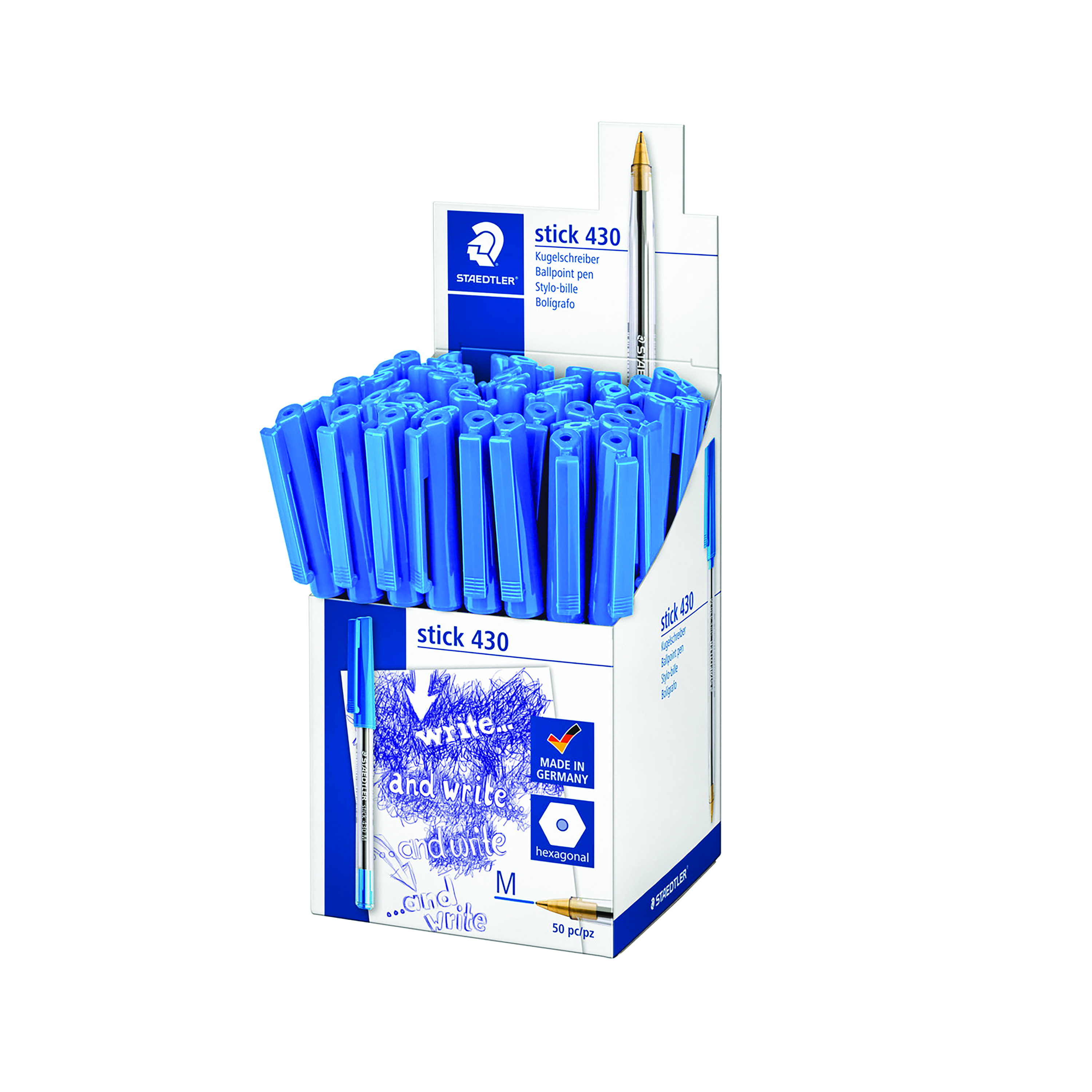 Staedtler+Stick+430+Ballpoint+Pens+in+CDU+Blue+%28Pack+of+50%29+430+M-3CP5