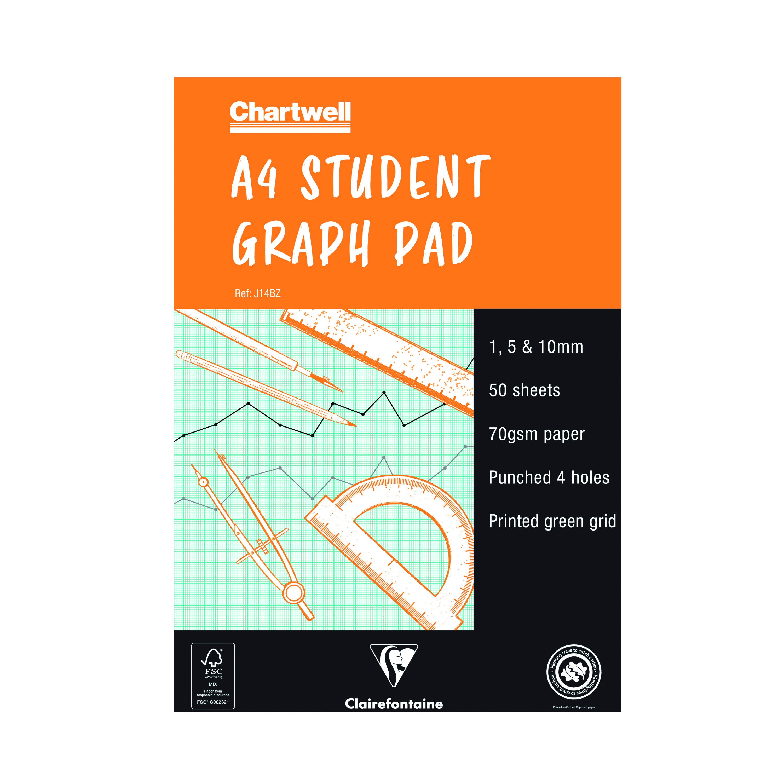 Chartwell+1%2F5%2F10mm+Graph+Pad+A4+50+Leaf+J14B