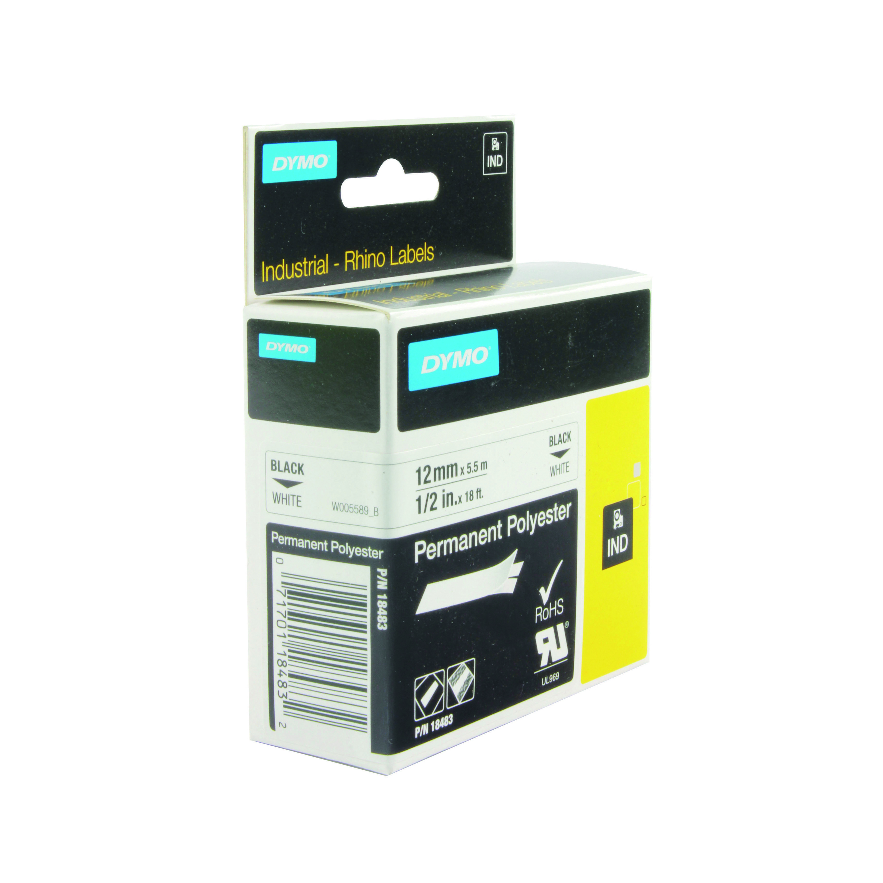 Dymo+18483+Rhino+Polyester+Tape+12mm+x+5.5m+White+S0718210