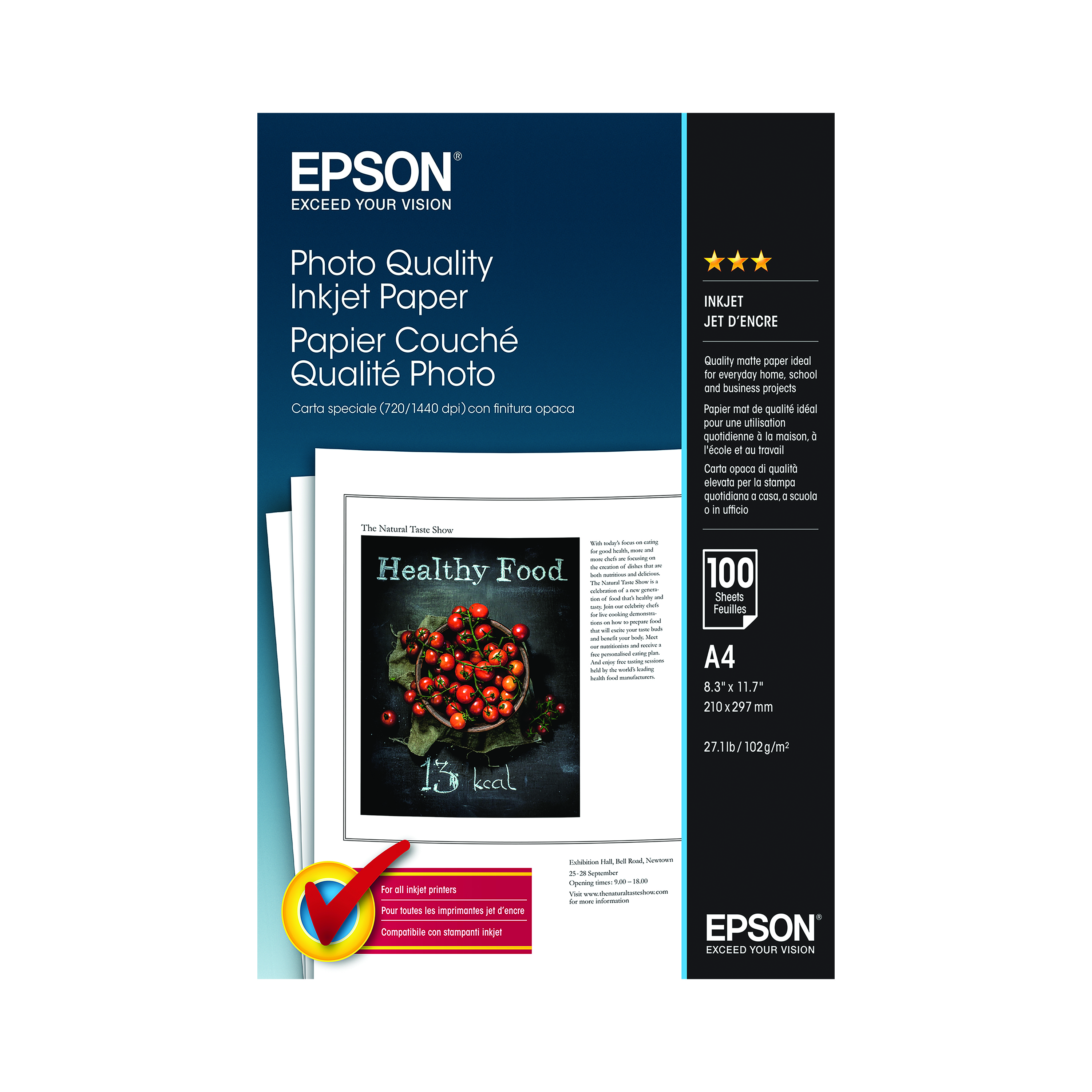 Epson+Photo+Quality+Inkjet+Paper+A4+102gsm+%28Pack+of+100%29+C13S041061